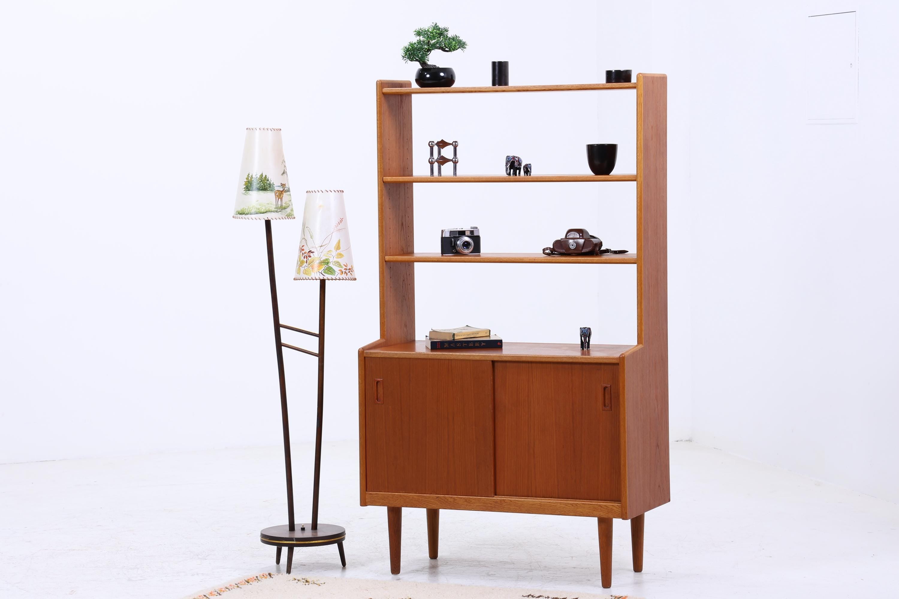 Vintage Teak Regal 60er Jahre | Mid Century Schrank mit Schiebetüren Retro Holz Aufbewahrung
