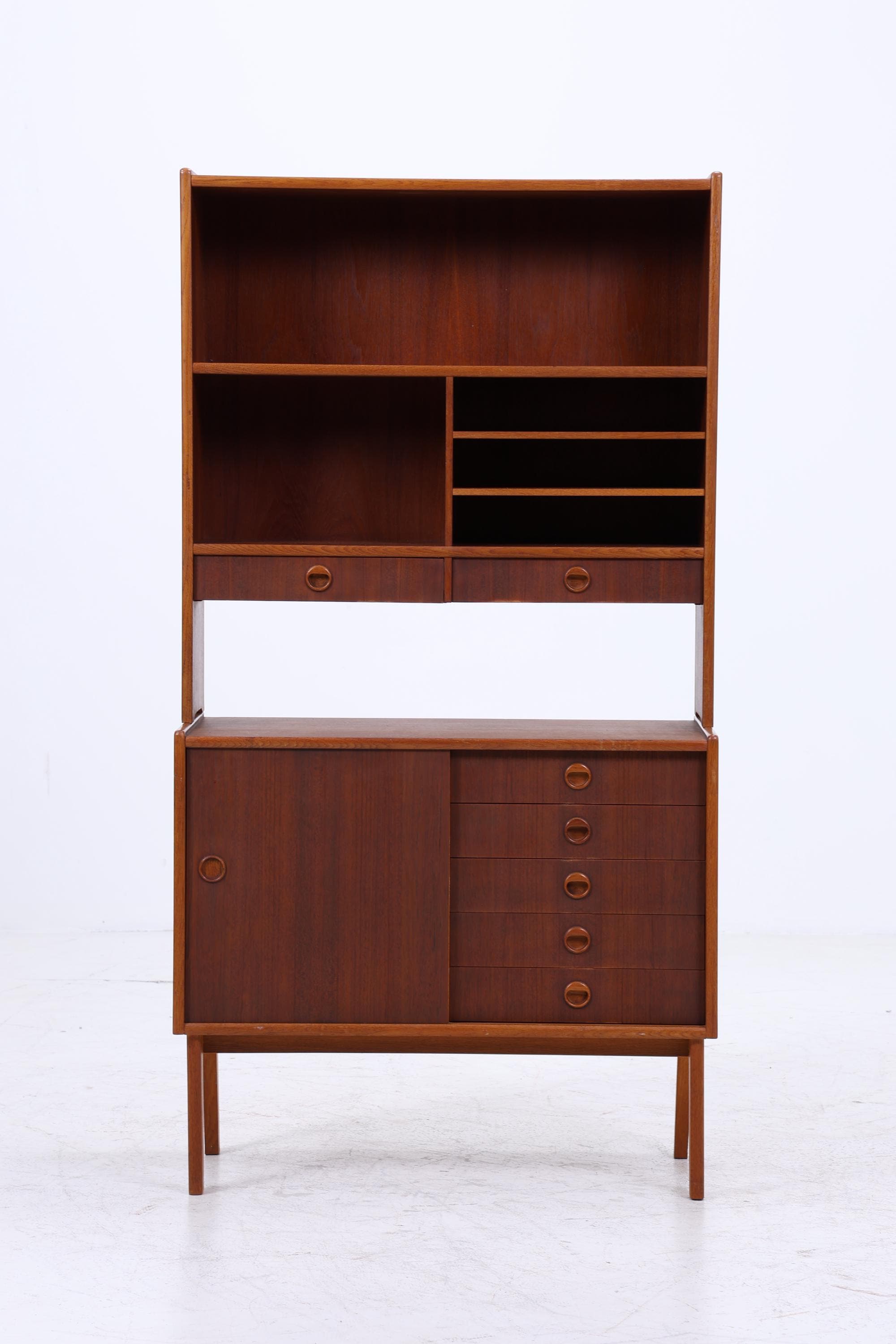 Vintage Teak Regal 60er Jahre | Mid Century Bücherregal mit Schiebetüren & Schubladen Retro Holz Aufbewahrung