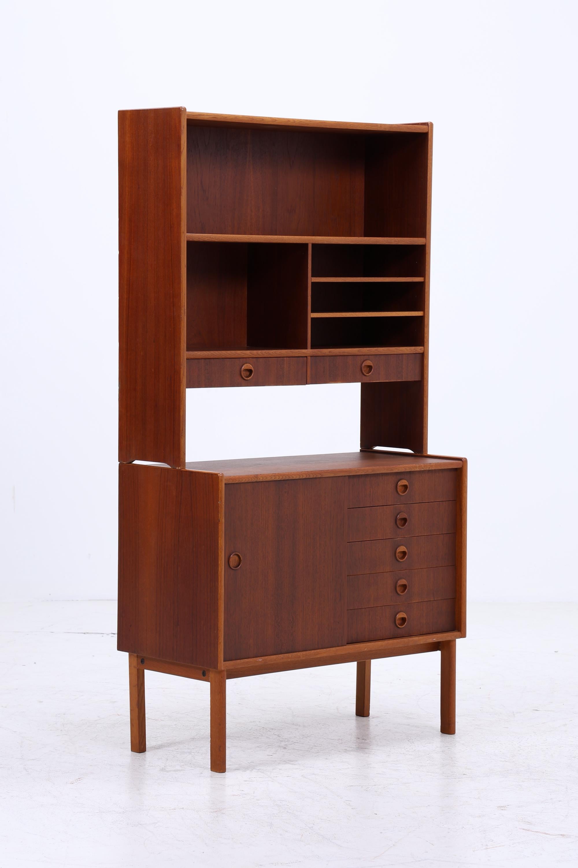Vintage Teak Regal 60er Jahre | Mid Century Bücherregal mit Schiebetüren & Schubladen Retro Holz Aufbewahrung