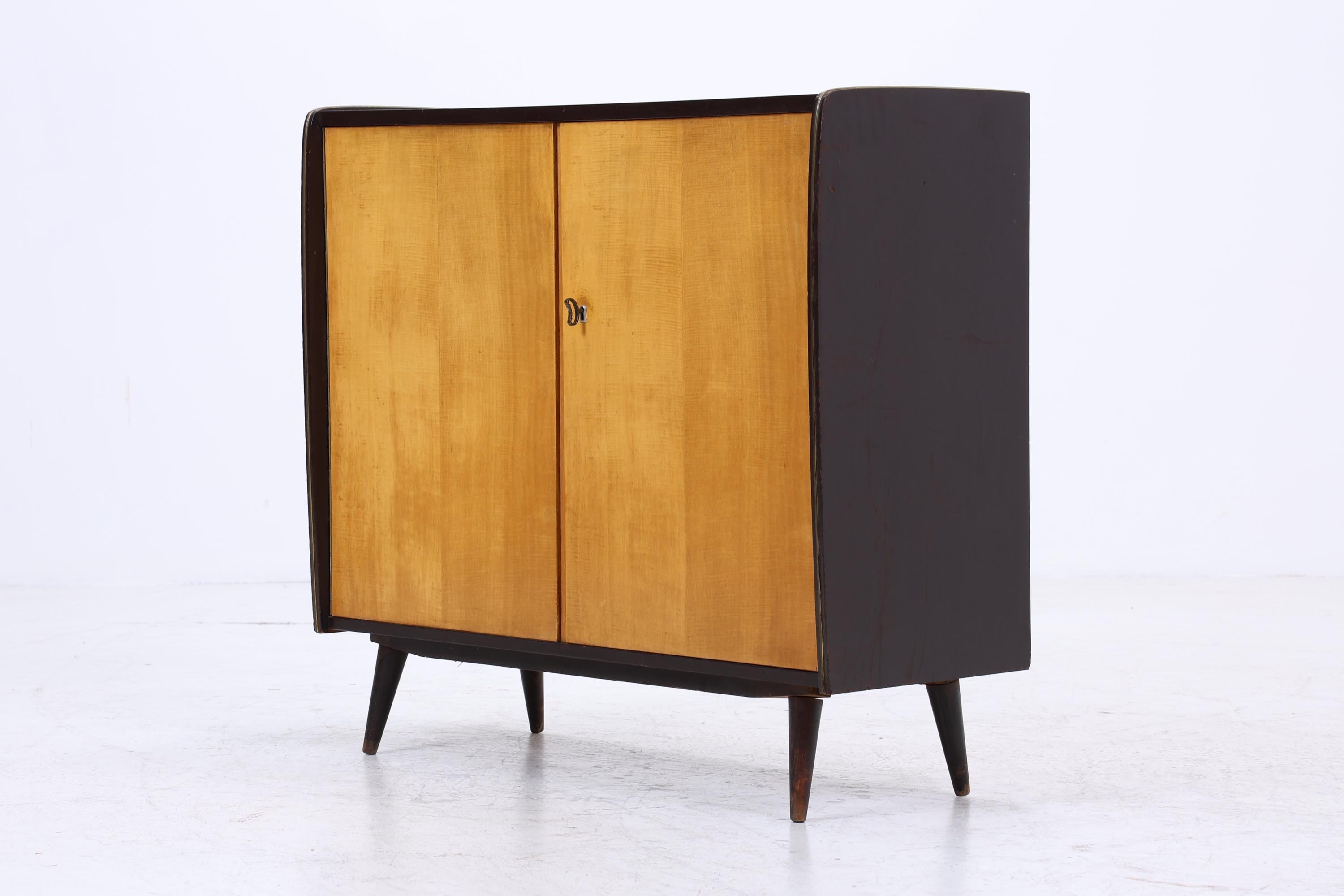 Vintage Kommode 60er | Mid Century Schrank Schwarz | Retro Holz Aufbewahrung