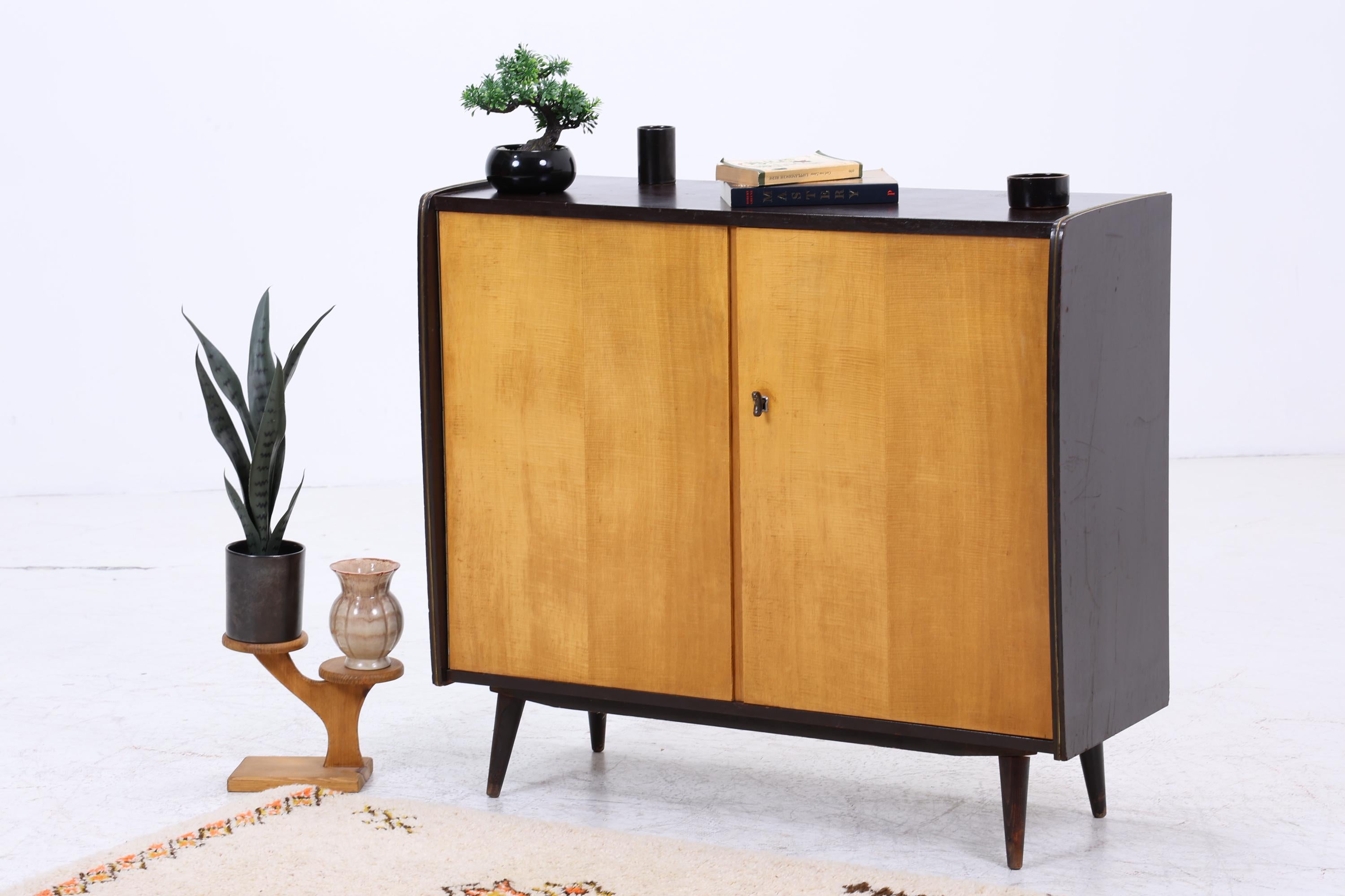 Vintage Kommode 60er | Mid Century Schrank Schwarz | Retro Holz Aufbewahrung