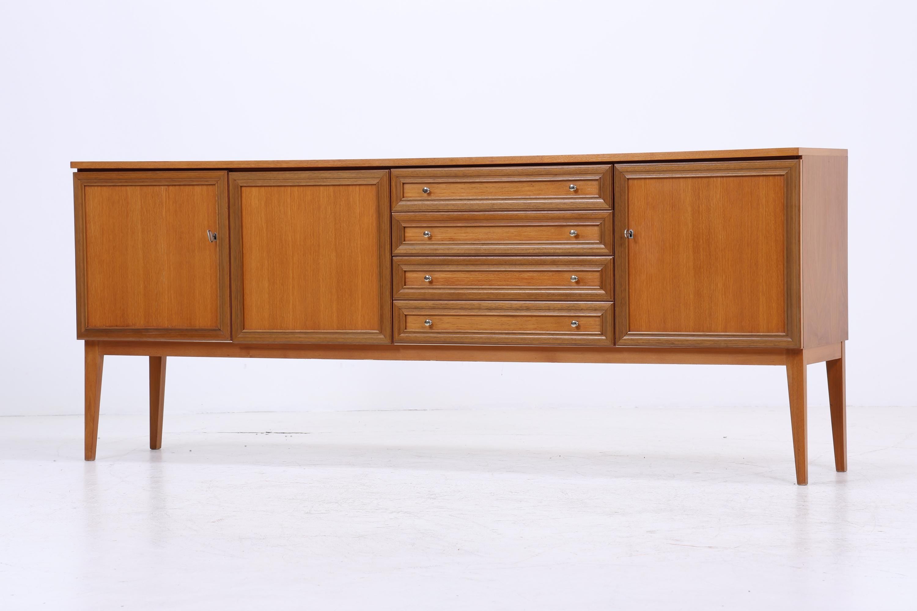 Vintage Nussbaum Sideboard 60er Jahre | Mid Century Anrichte mit Schubladen & Fächern Retro Holz Aufbewahrung