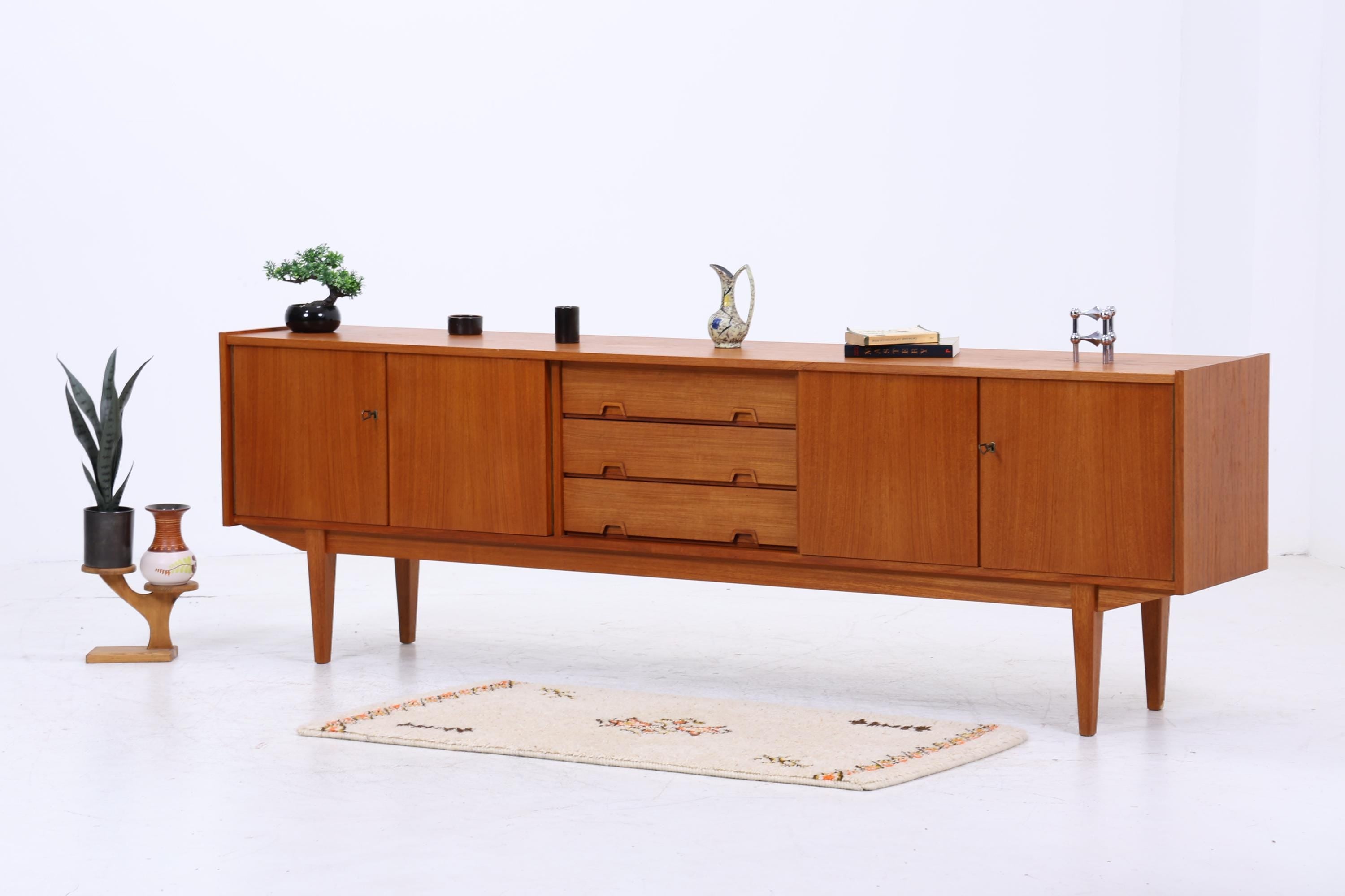 Vintage Teak Sideboard 60er Jahre | Danish Design Mid Century Anrichte mit Schubladen & Fächern Retro Holz Aufbewahrung