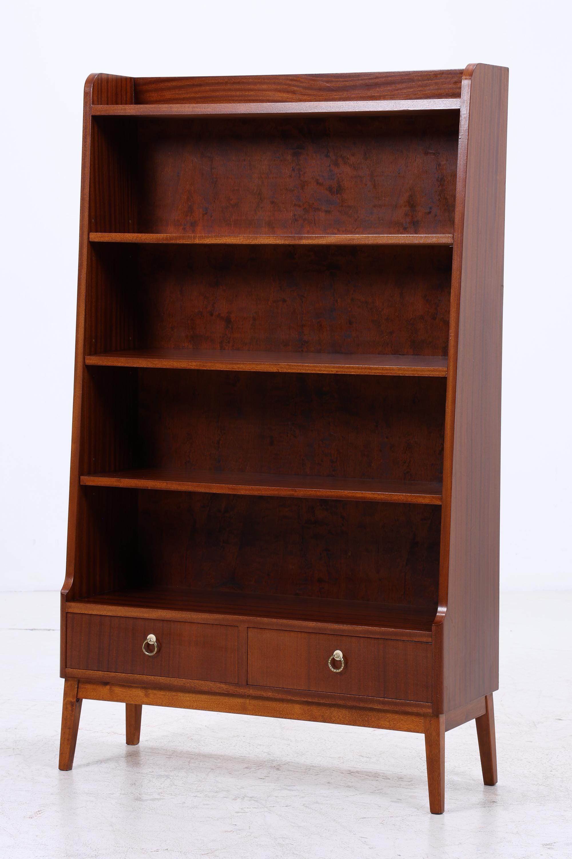 Vintage Mahagoni Bücherregal | Mid Century Regal mit Schubladen | 60er Retro Holz Aufbewahrung