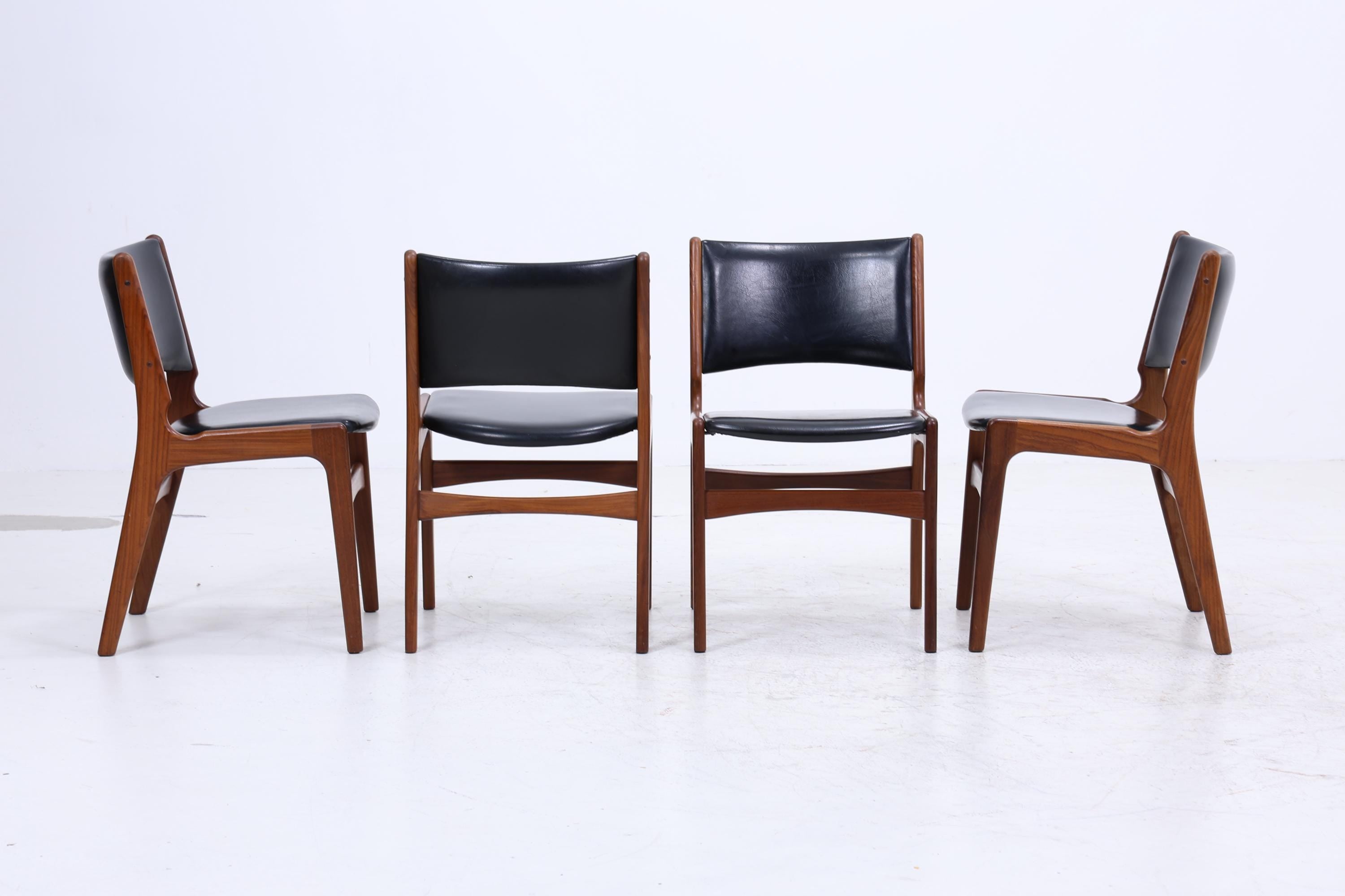 4er Set Teak Stühle von Erik Buch "Modell 89" | Mid Century Danish Design Leder Optik Stuhl | Vintage Designer