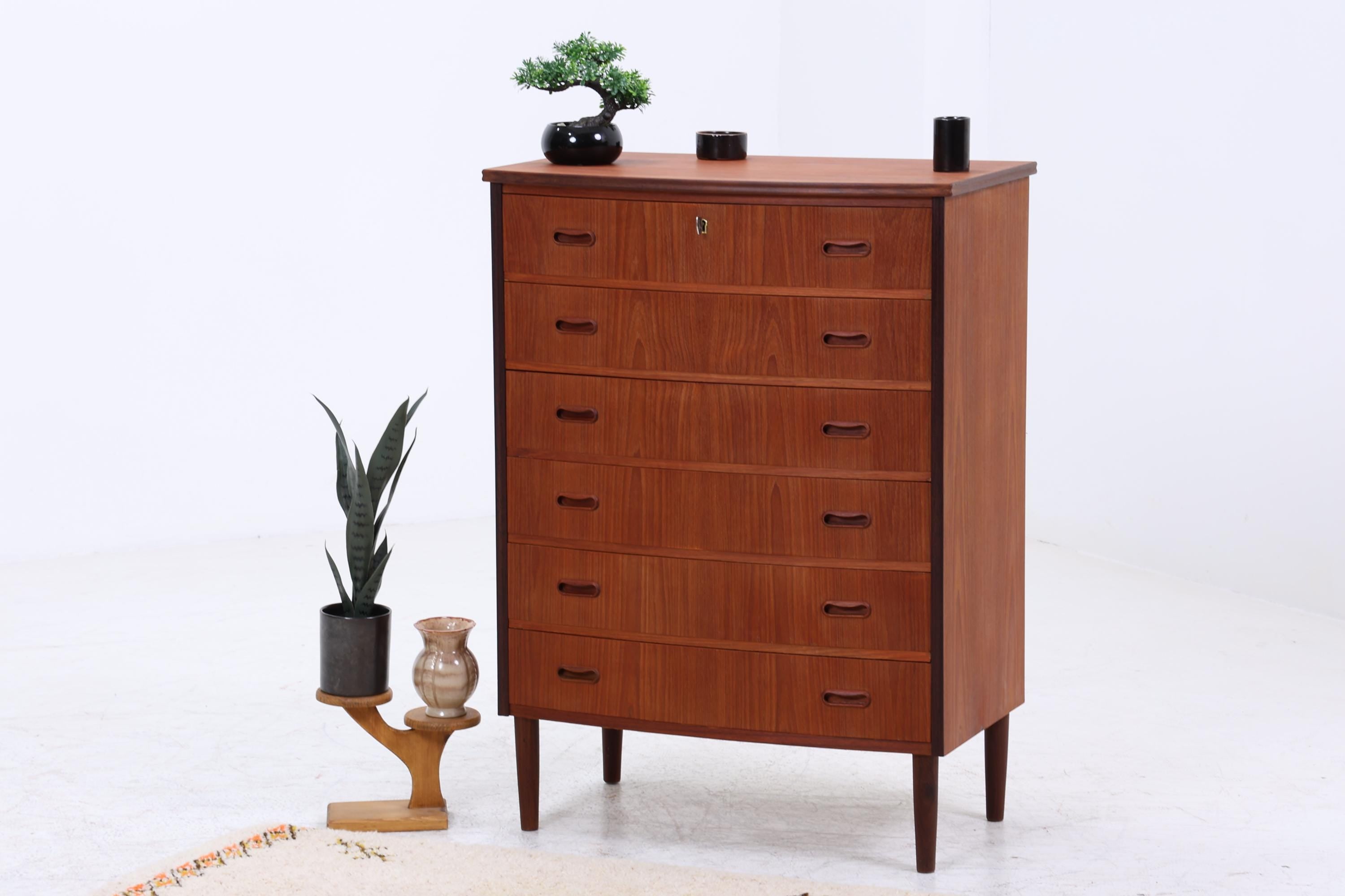 Vintage Teak Schubladen Kommode | Mid Century Danish Design Schrank Tallboy Holz Aufbewahrung 60er 70er