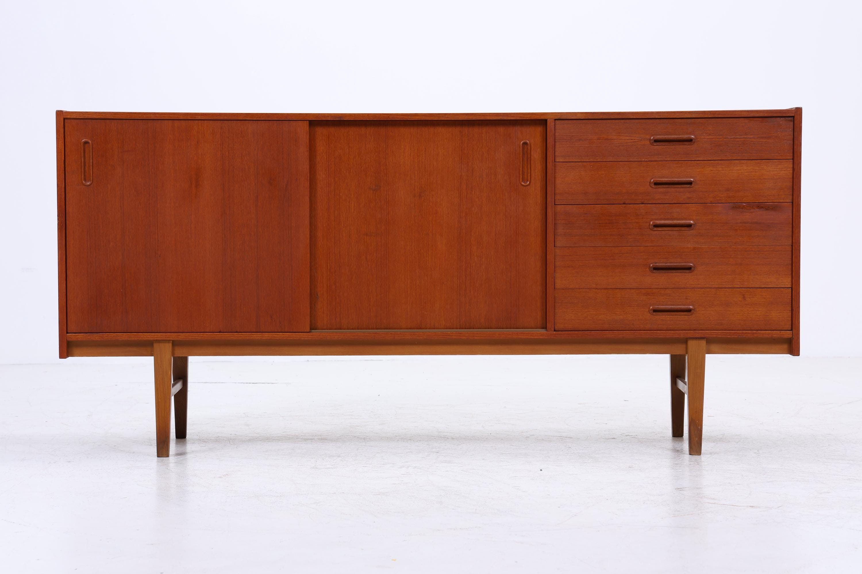 Vintage Teak Sideboard 60er| Scandinavian Design Mid Century Anrichte Schubladen & Schiebetüren Holz Aufbewahrung