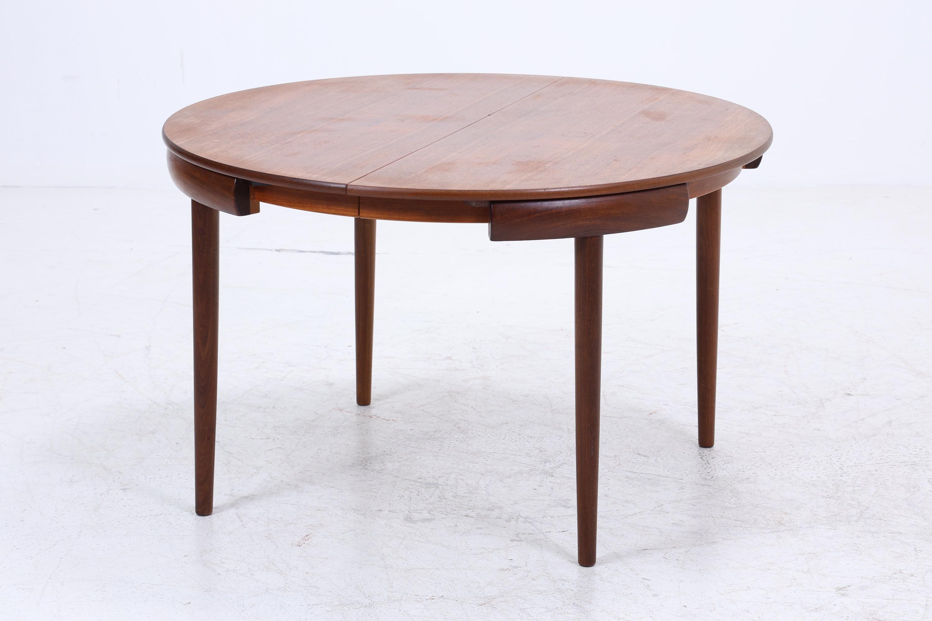 Hans Olsen für Frem Røjle – Vintage runder Ausziehtisch mit 4 Stühlen aus Teak | Danish Mid Century Dining Set