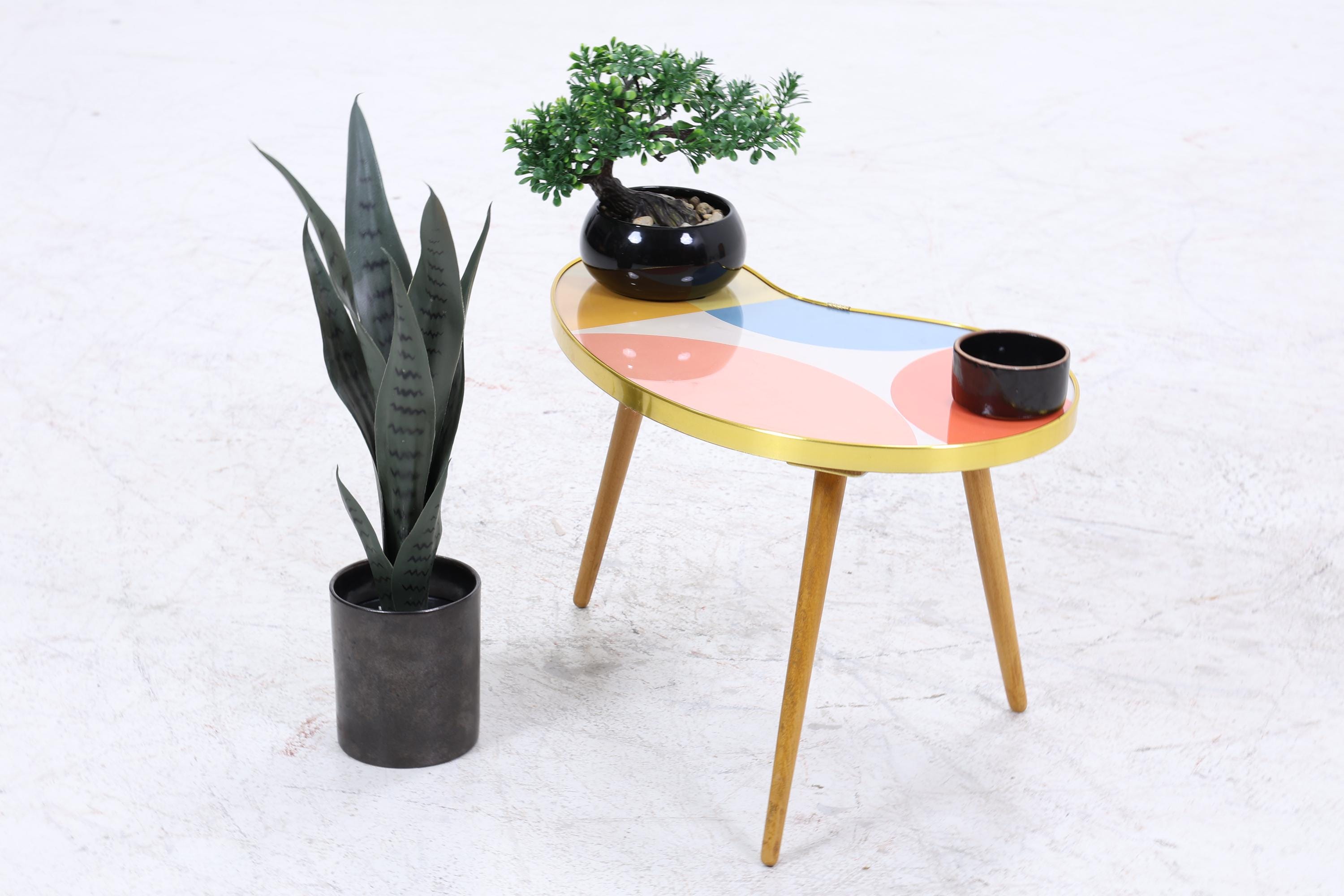 Vintage Nierentisch mit Muster | Mid Century Blumentisch | Beistelltische 60er Jahre