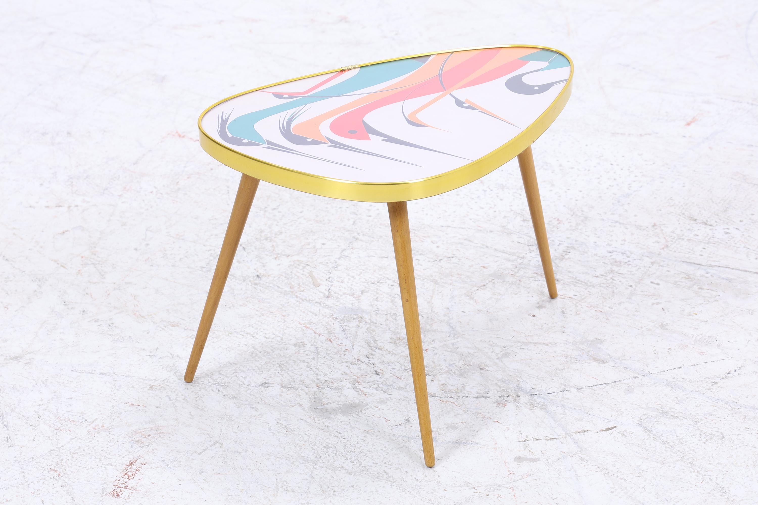 Vintage Blumentisch mit Muster | Mid Century Beisteltisch | Beistelltische 60er Jahre