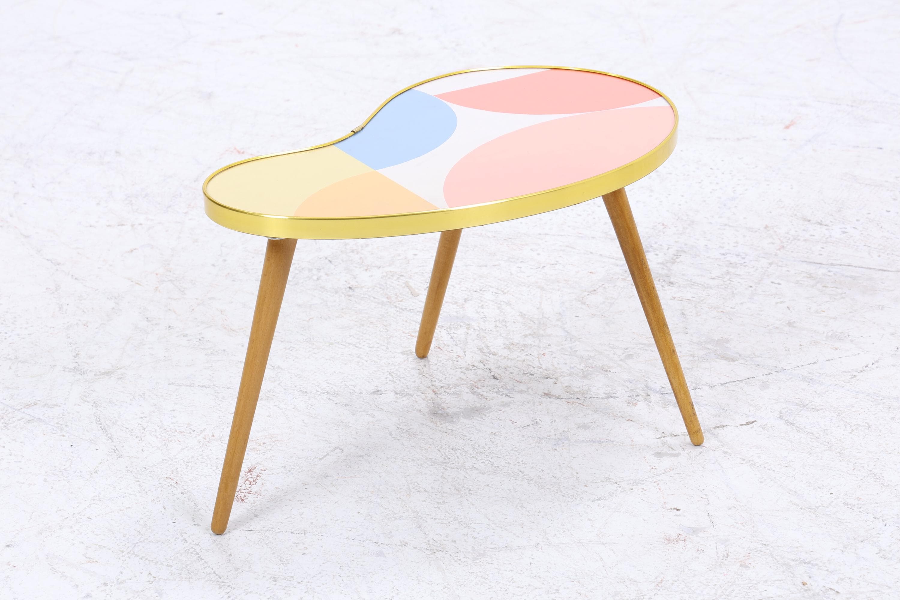 Vintage Nierentisch mit Muster | Mid Century Blumentisch | Beistelltische 60er Jahre