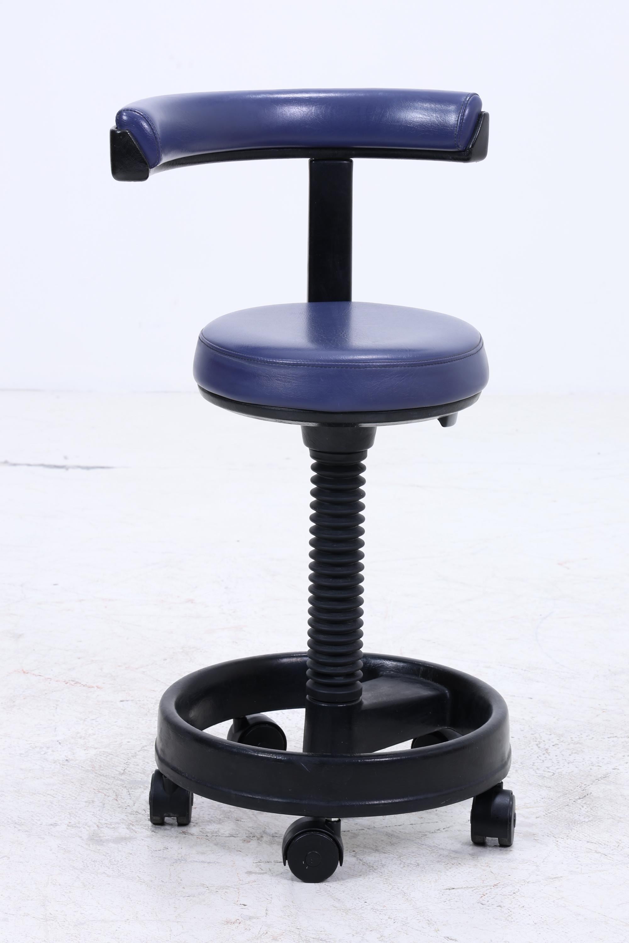 1v4 Siemens Sirona Stil Rollhocker | Vintage Praxis- & Laborhocker | Industrie Design Drehhocker