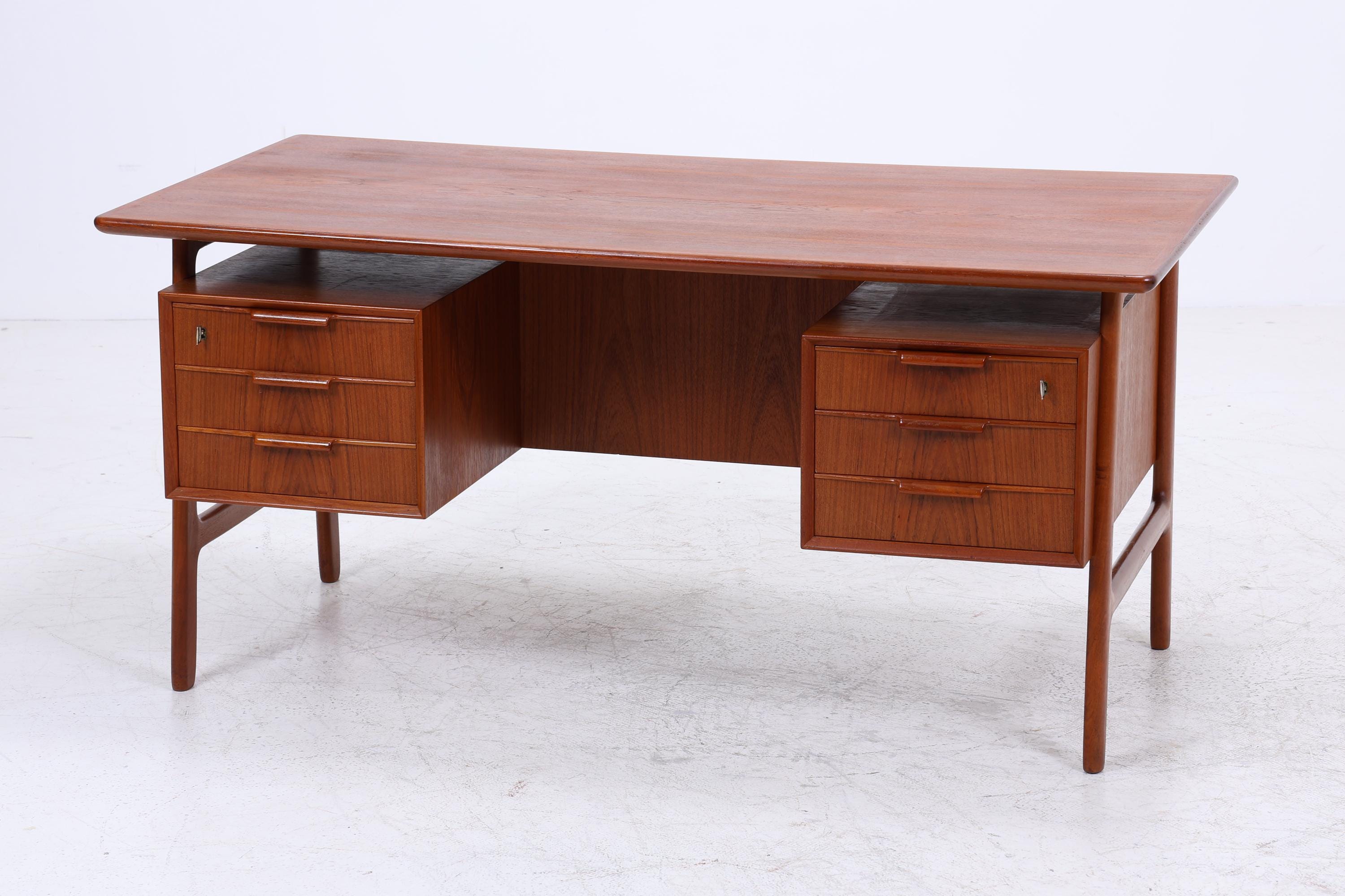 Vintage Teak Schreibtisch von Gunni Omann für Omann Jun "Modell 75" | Mid-Century freistehender Büro Tisch Danish Design