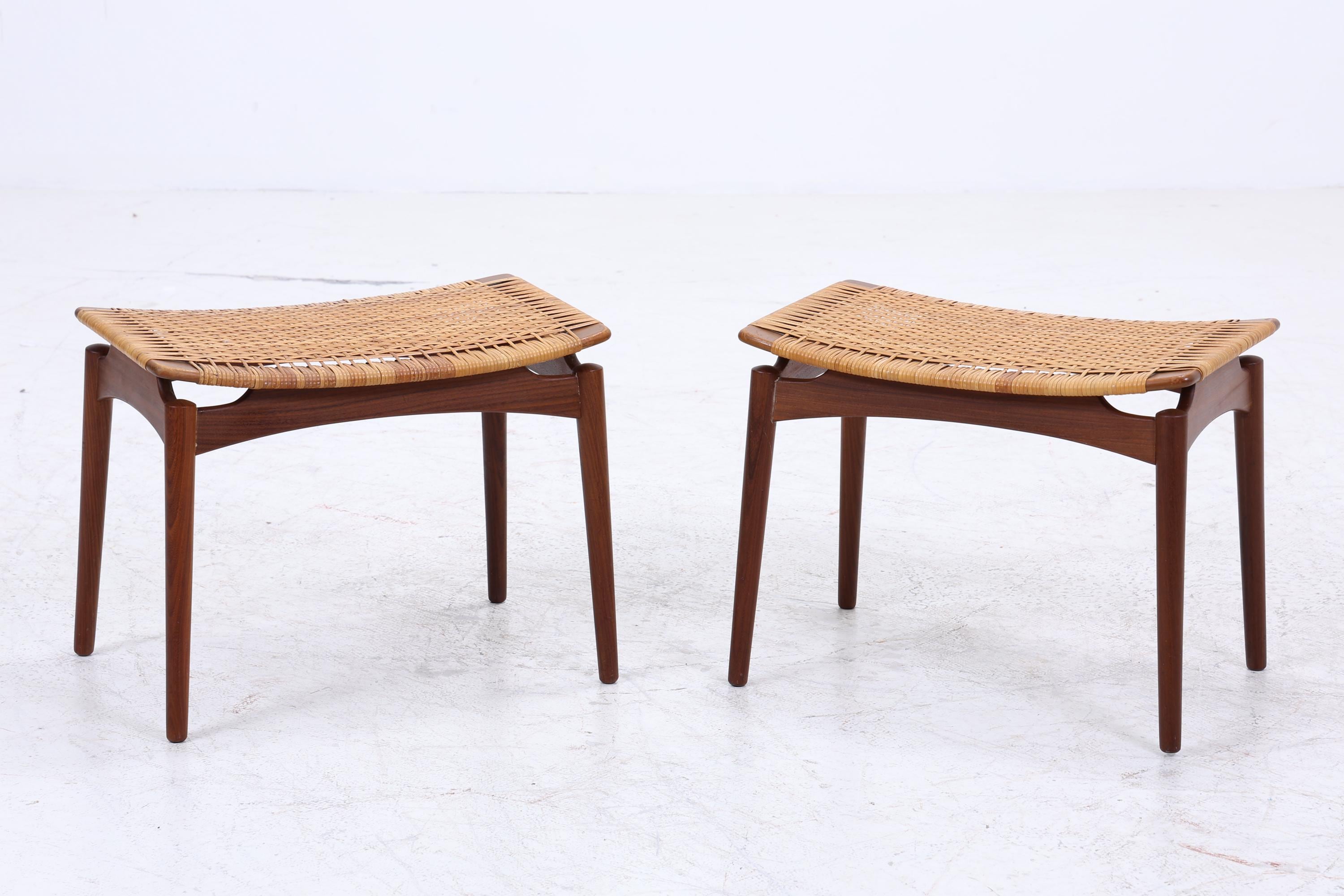 1v2 Vintage Teak Hocker von Sigfrid Omann | Mid-Century Sitzhocker Ølholm Danish Design