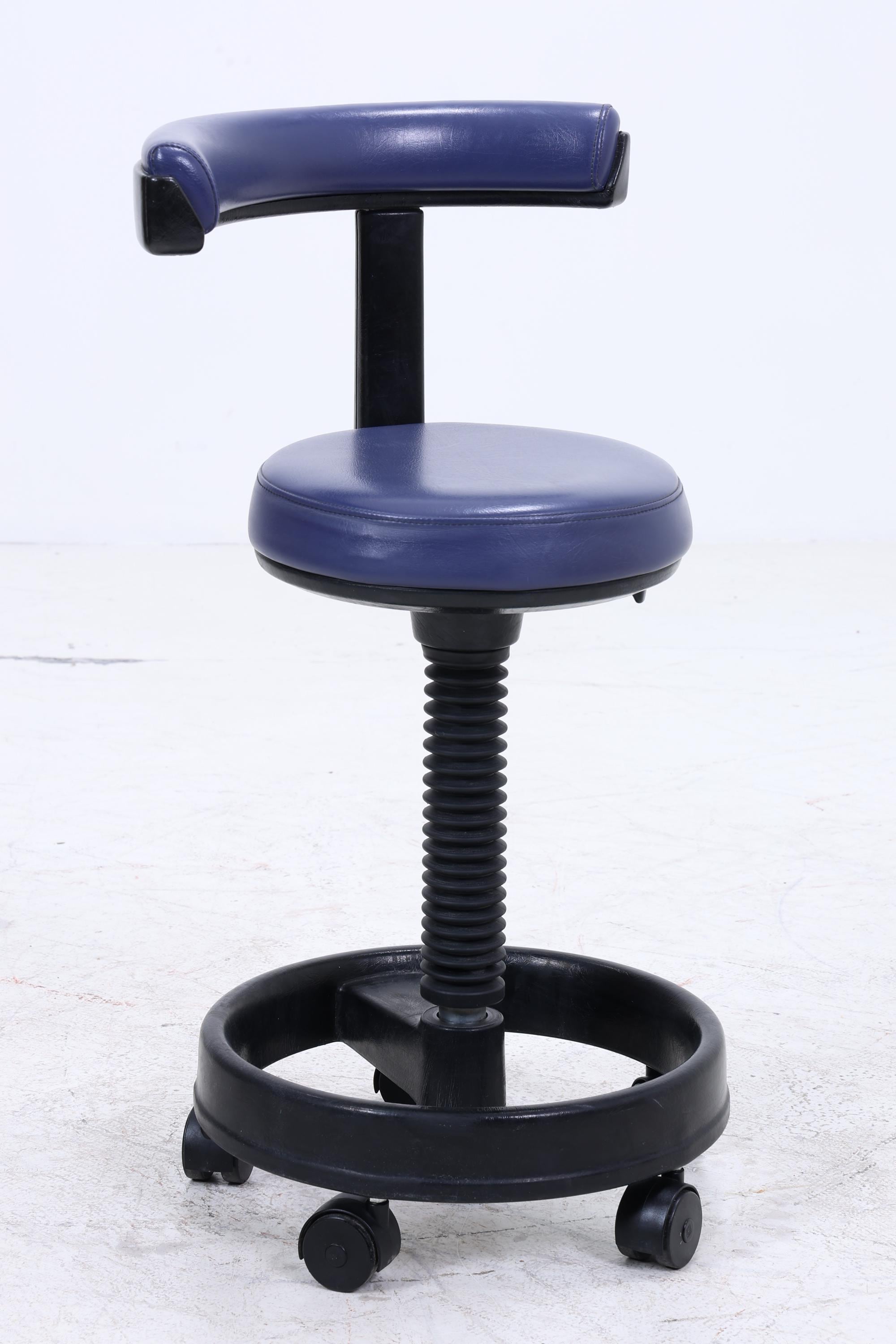 1v4 Siemens Sirona Stil Rollhocker | Vintage Praxis- & Laborhocker | Industrie Design Drehhocker