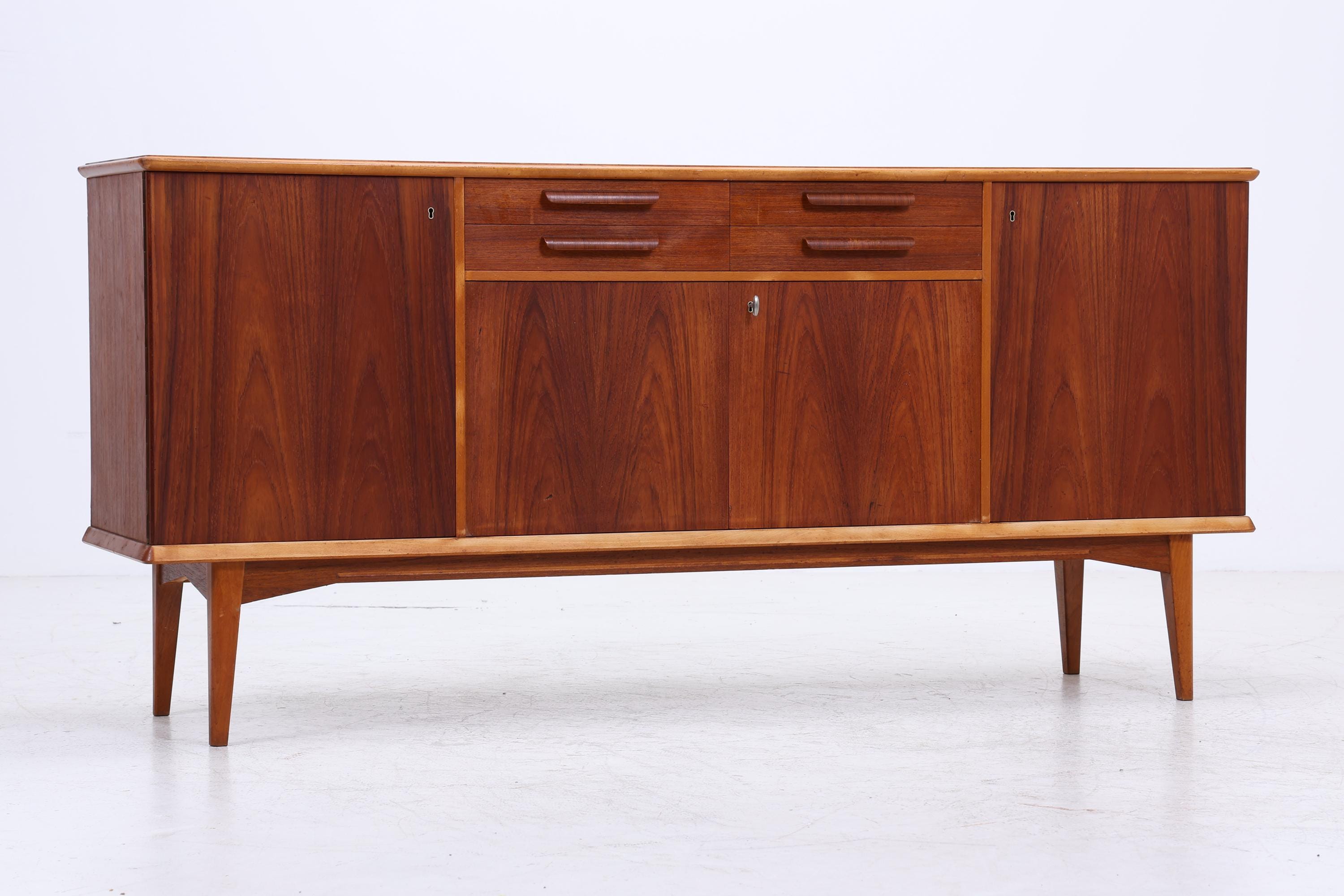 Vintage Sideboard 60er Jahre | Mid Century TV Board mit Schubladen & Fächern Retro Holz Aufbewahrung Anrichte