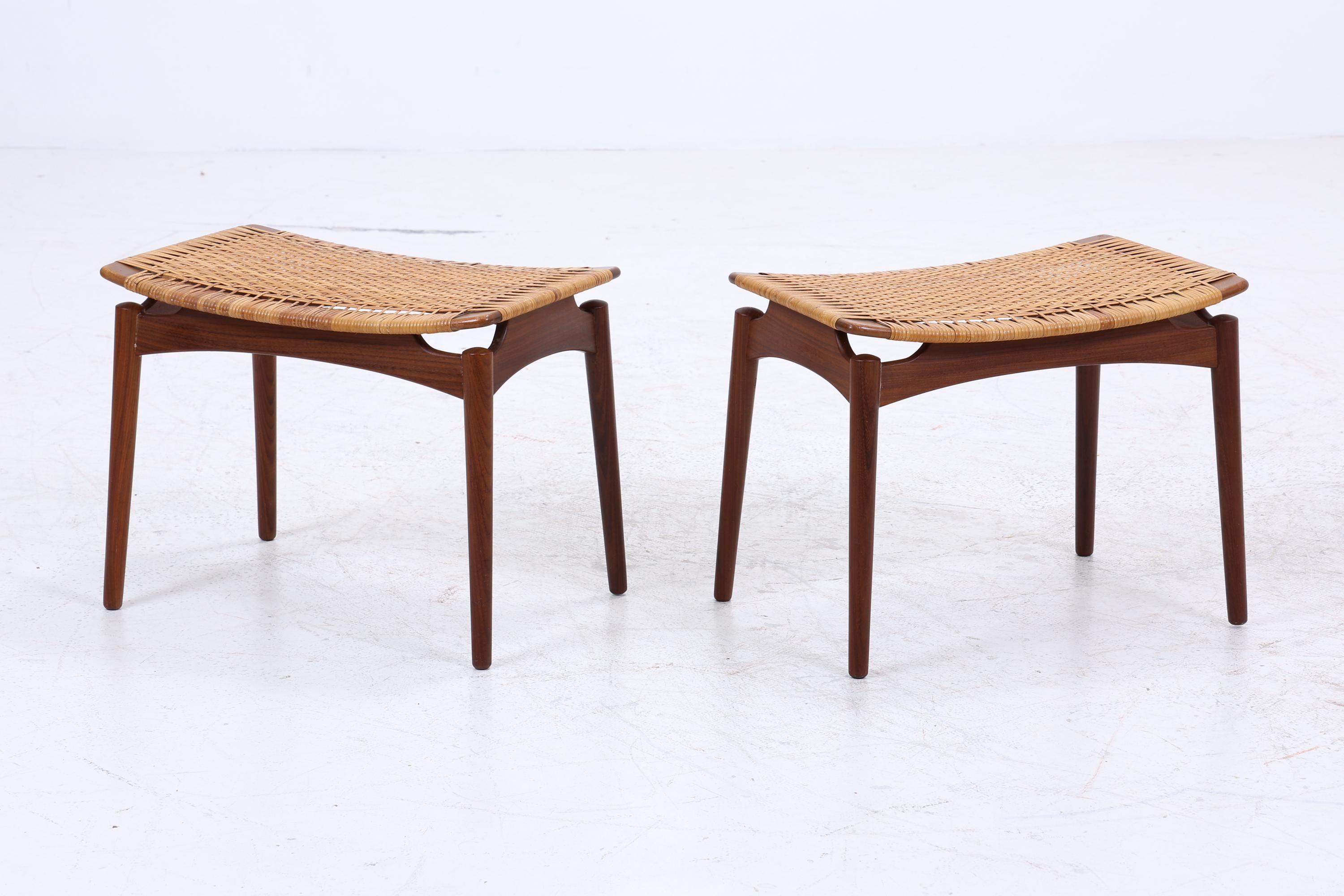1v2 Vintage Teak Hocker von Sigfrid Omann | Mid-Century Sitzhocker Ølholm Danish Design