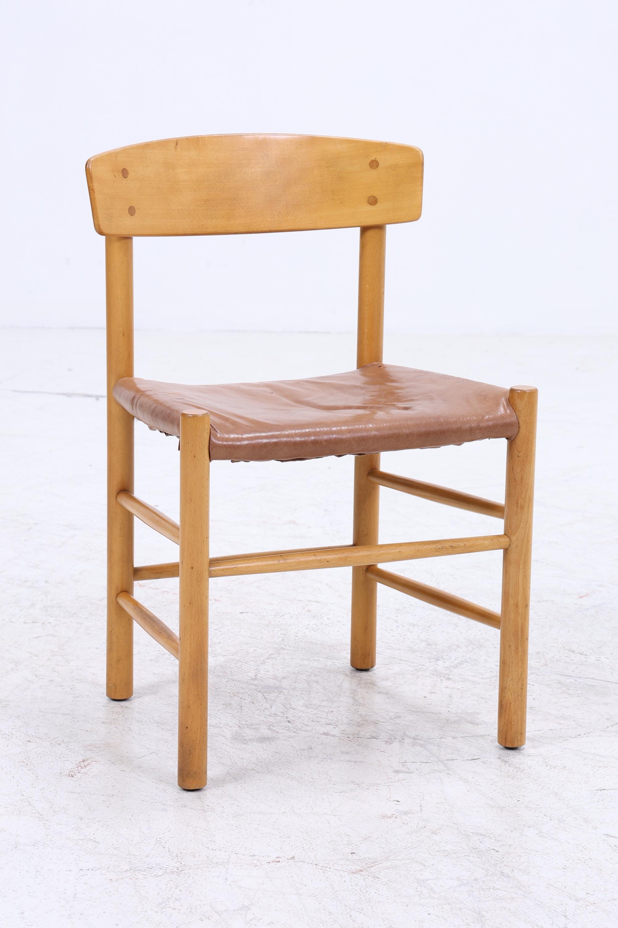 Vintage Leder Stuhl 60er Jahre | Mid Century Holz Esszimmerstuhl 60er 70er