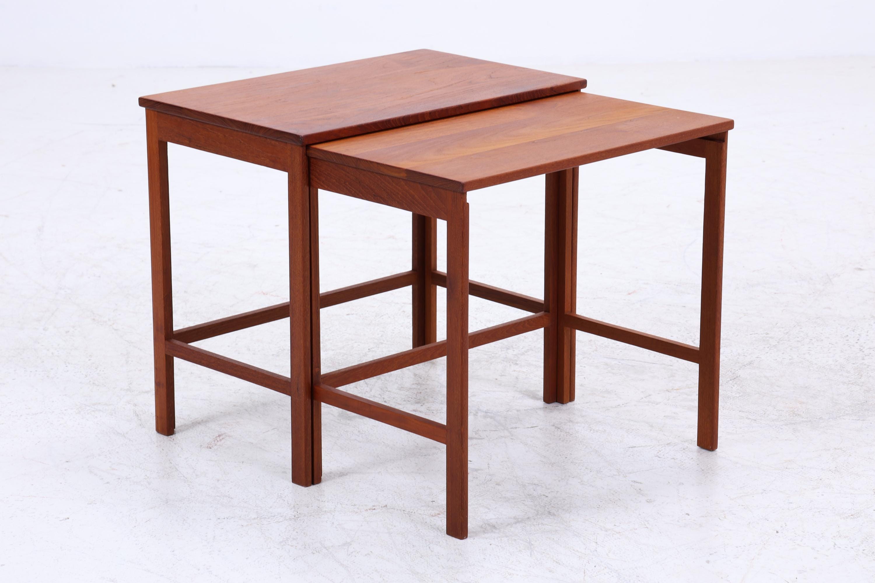 Vintage Teak Satztische 60er Jahre | Danish Design Mid Century Couchtische | 2 Beistelltische 60er Jahre Eckig Holz