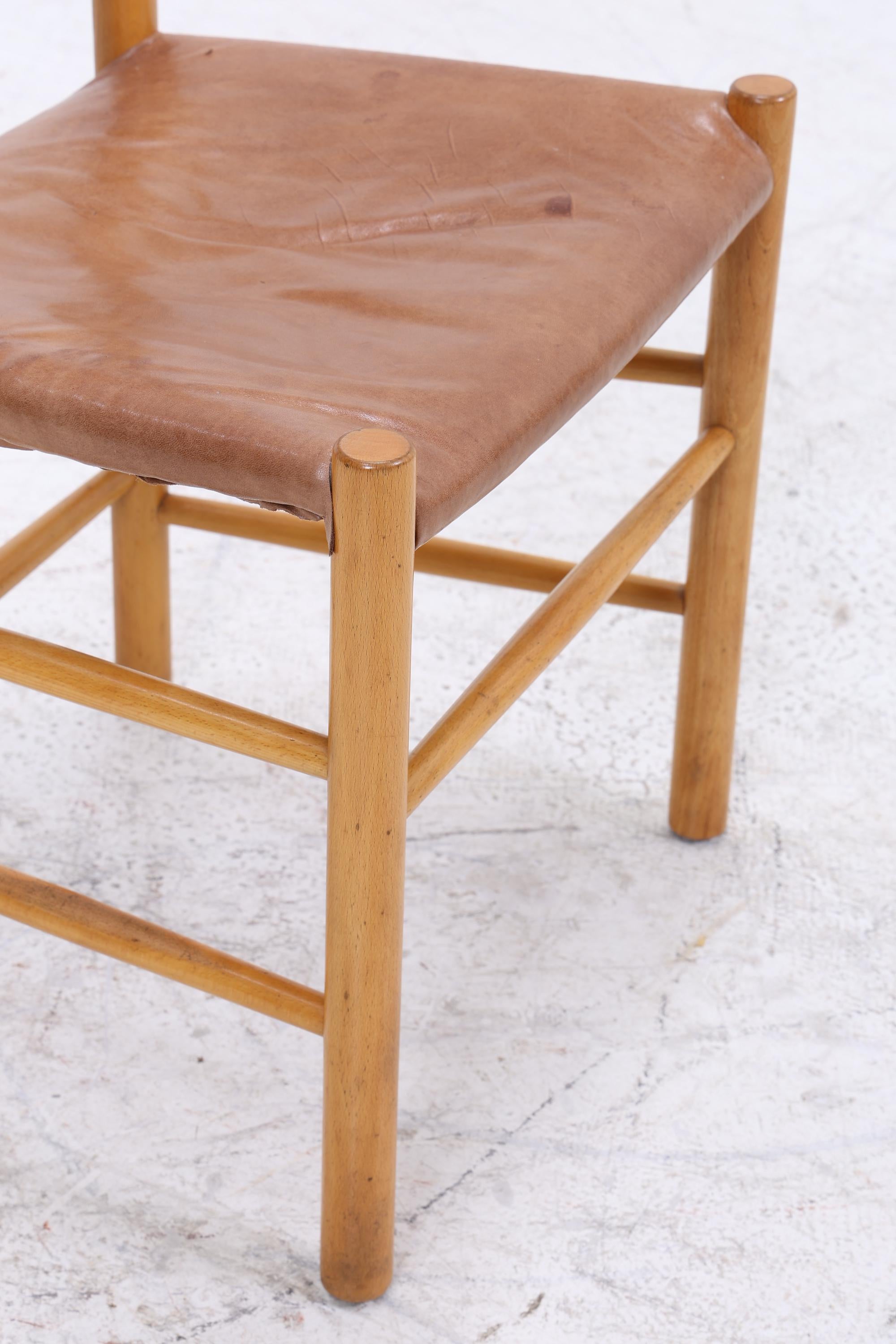 Vintage Leder Stuhl 60er Jahre | Mid Century Holz Esszimmerstuhl 60er 70er