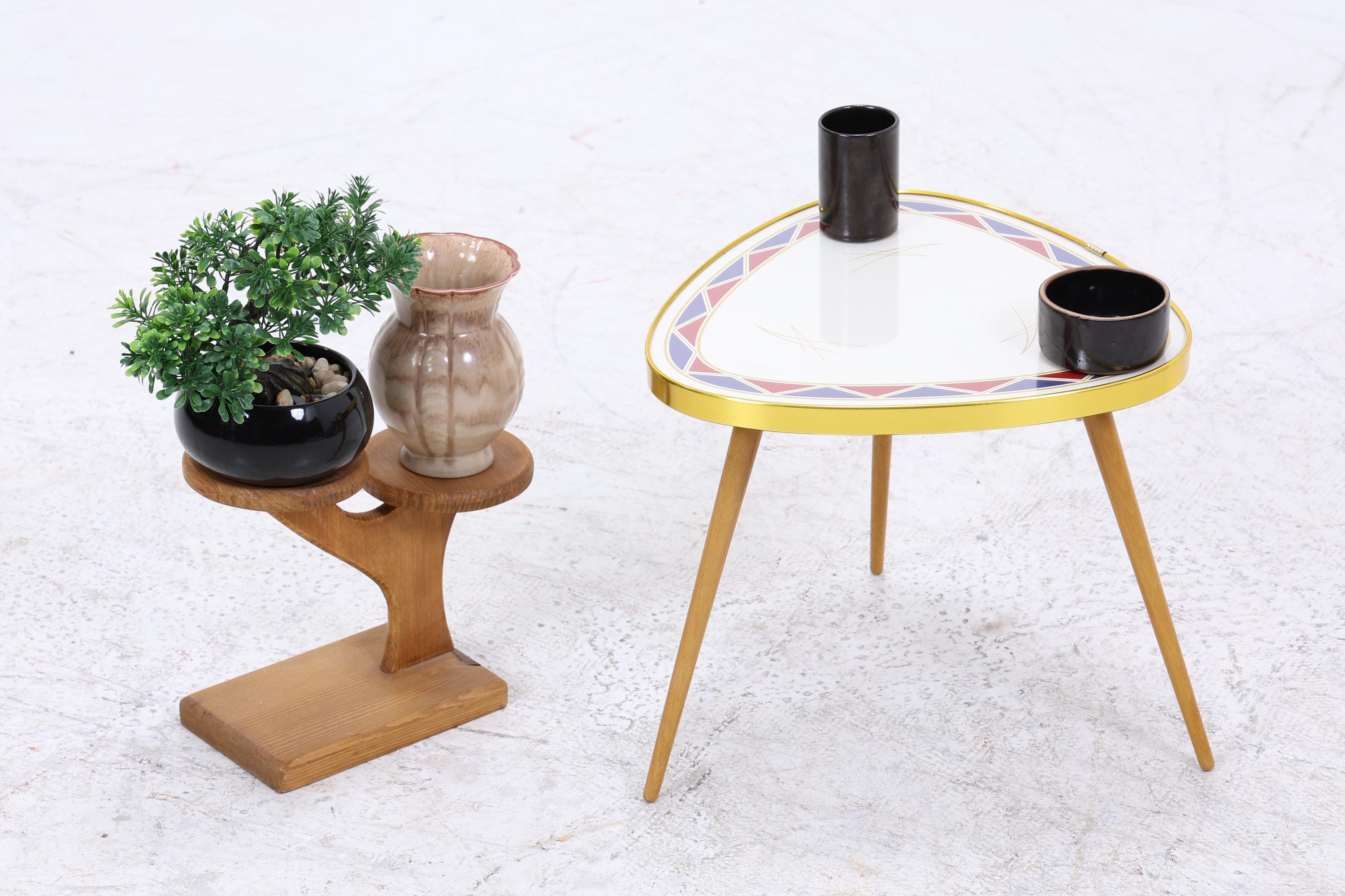 Vintage Blumentisch | Mid Century Nierentisch | Beistelltisch gemustert 60er Jahre