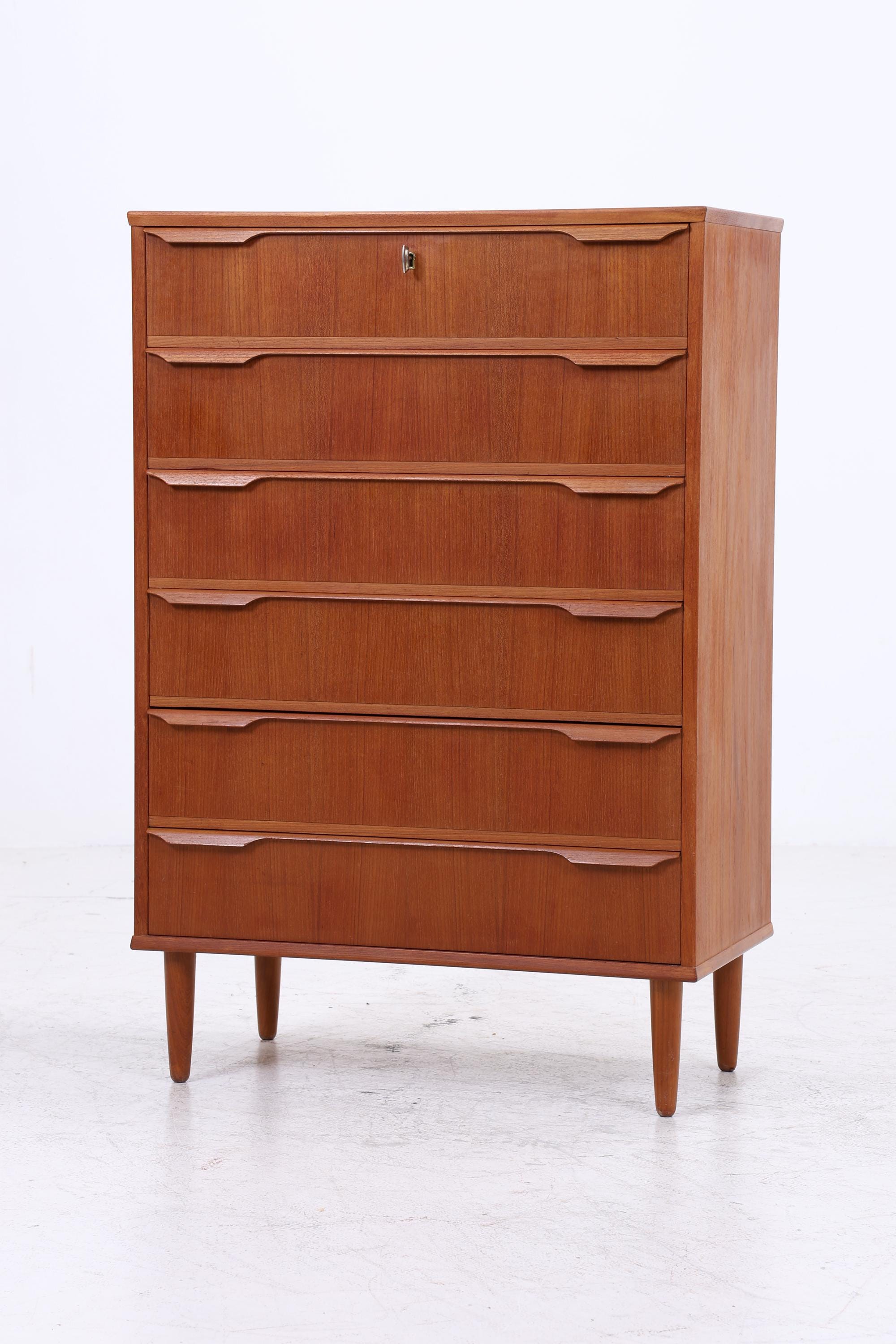 Vintage Teak Kommode | Mid Century Tallboy Schubladen Schrank Holz Aufbewahrung 60er 70er