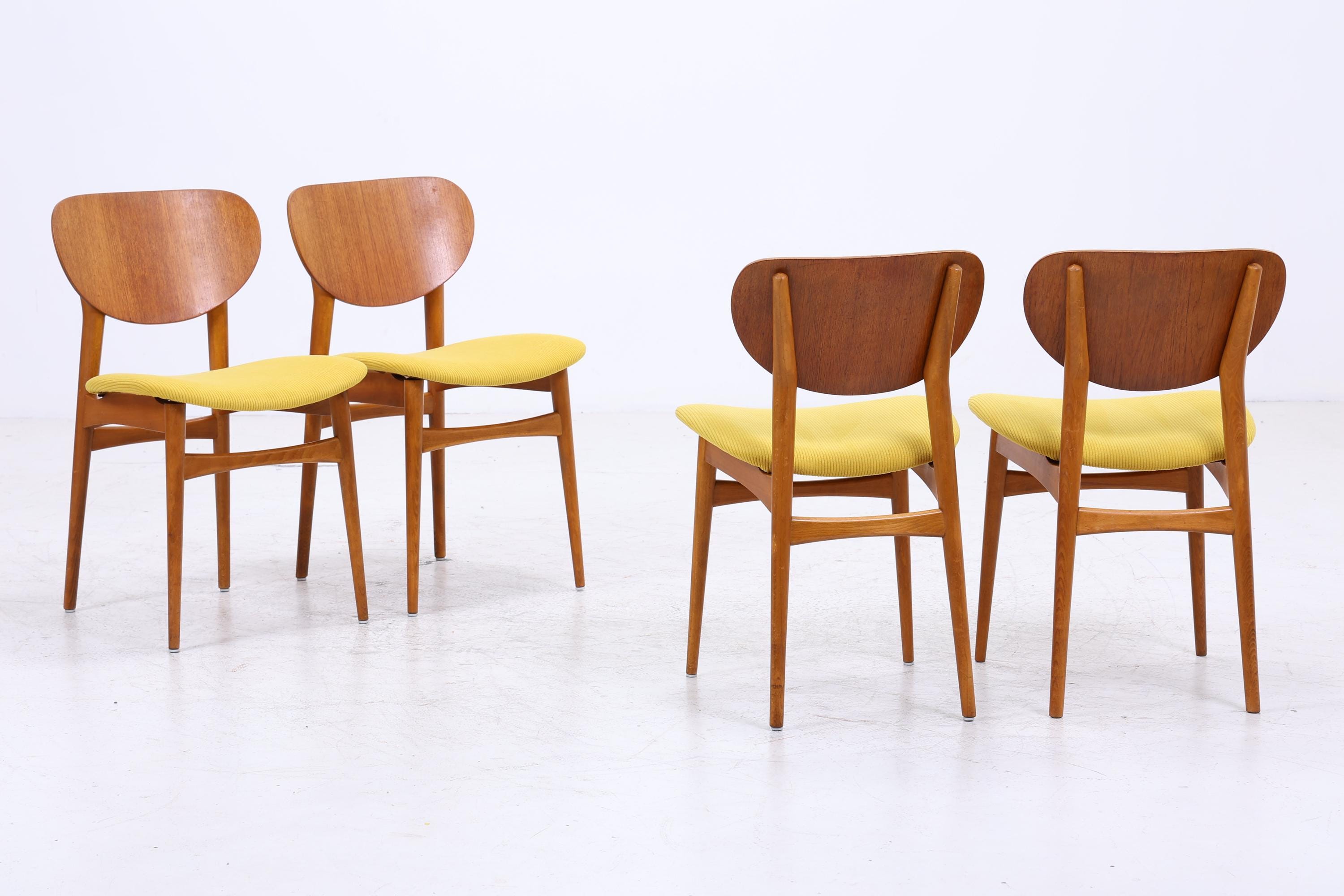 4er Set Vintage Teak Stühle | Mid Century Stuhl 60er Jahre | Danish Design Küchenstuhl Holz