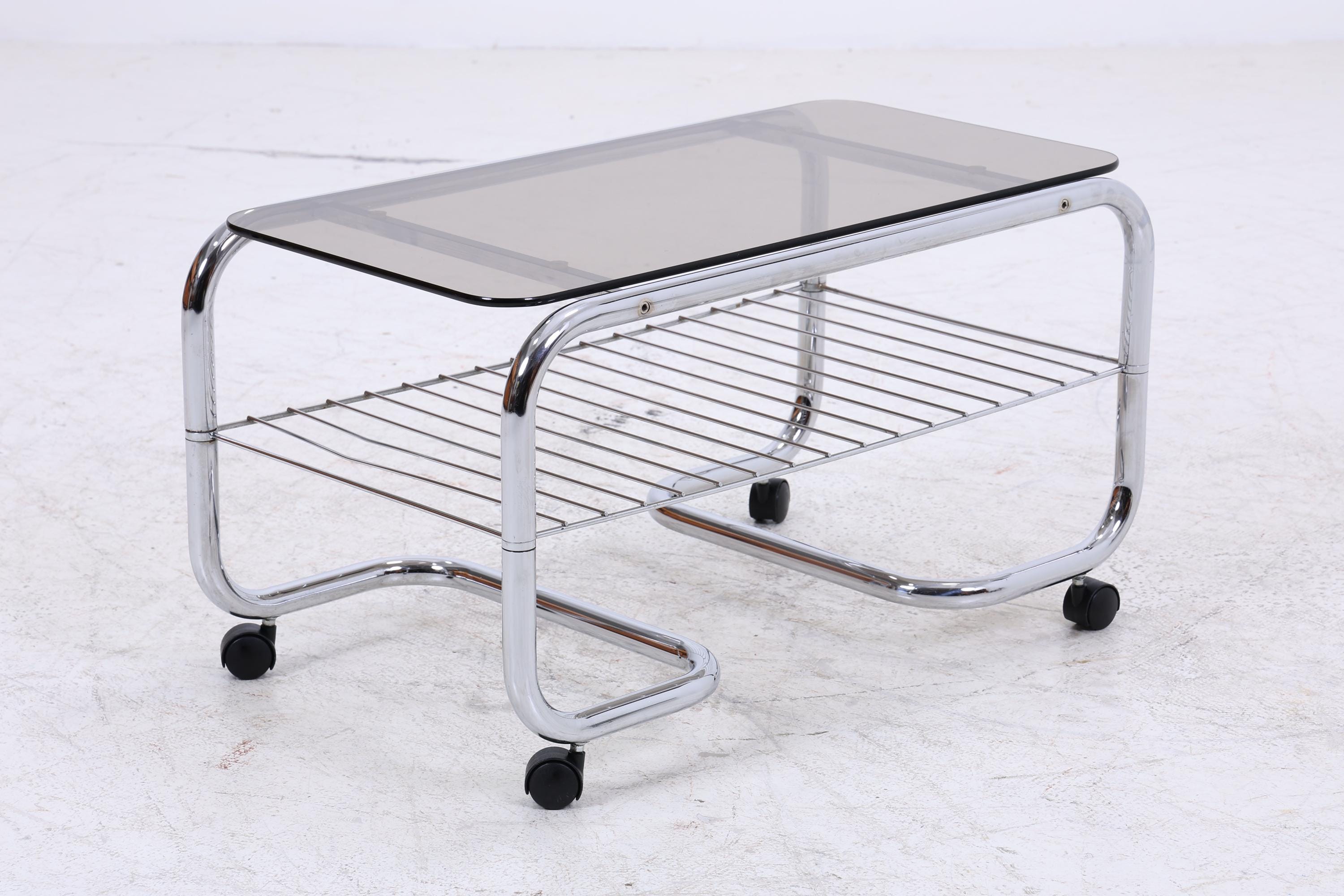 Vintage Servierwagen mit Chromgestell und Glasplatte | Mid-Century Barwagen Beistelltisch
