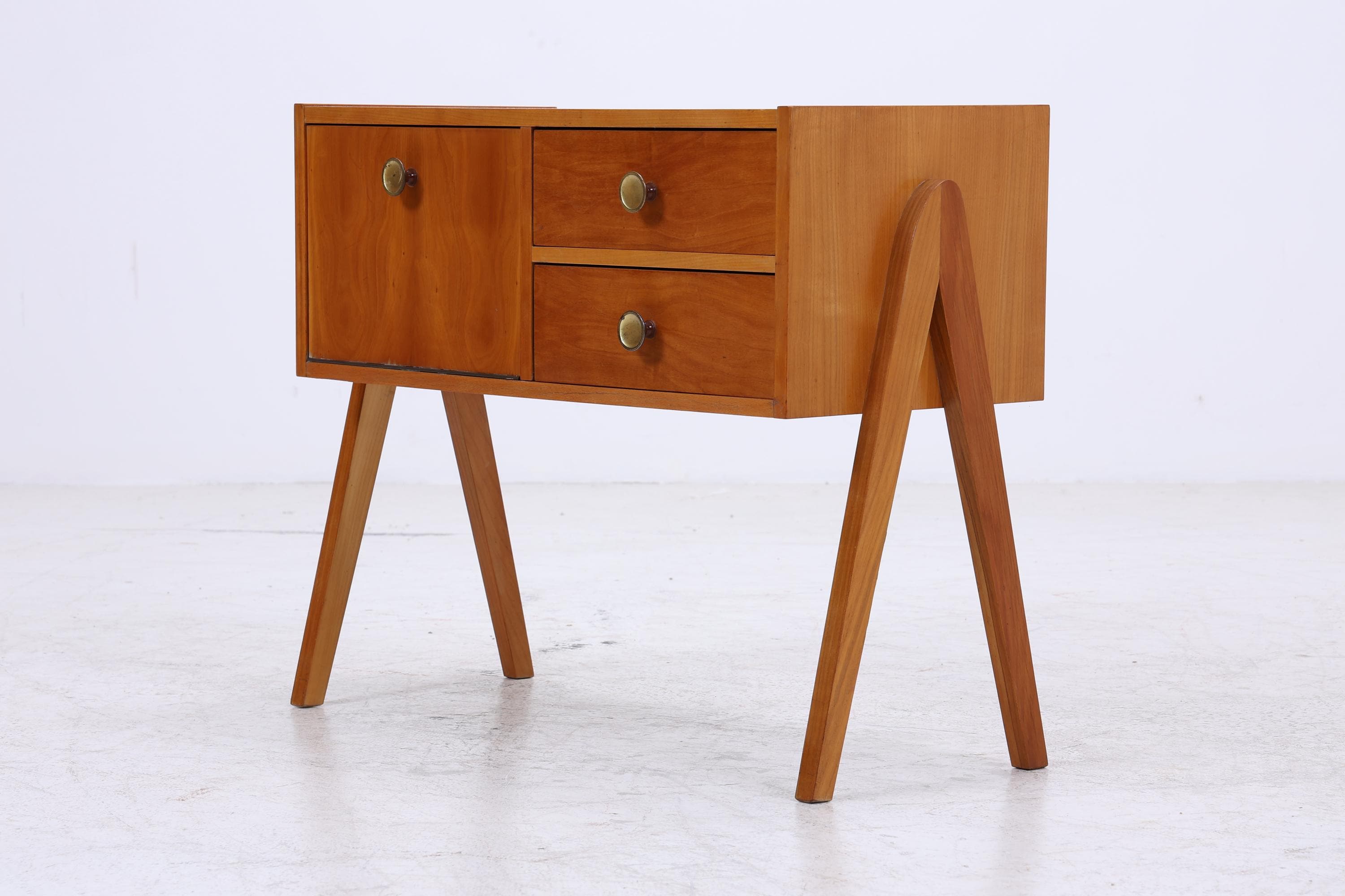 Vintage Teak Nachttisch mit Klappe & Schubladen | Mid Century Mini Kommode 1960er