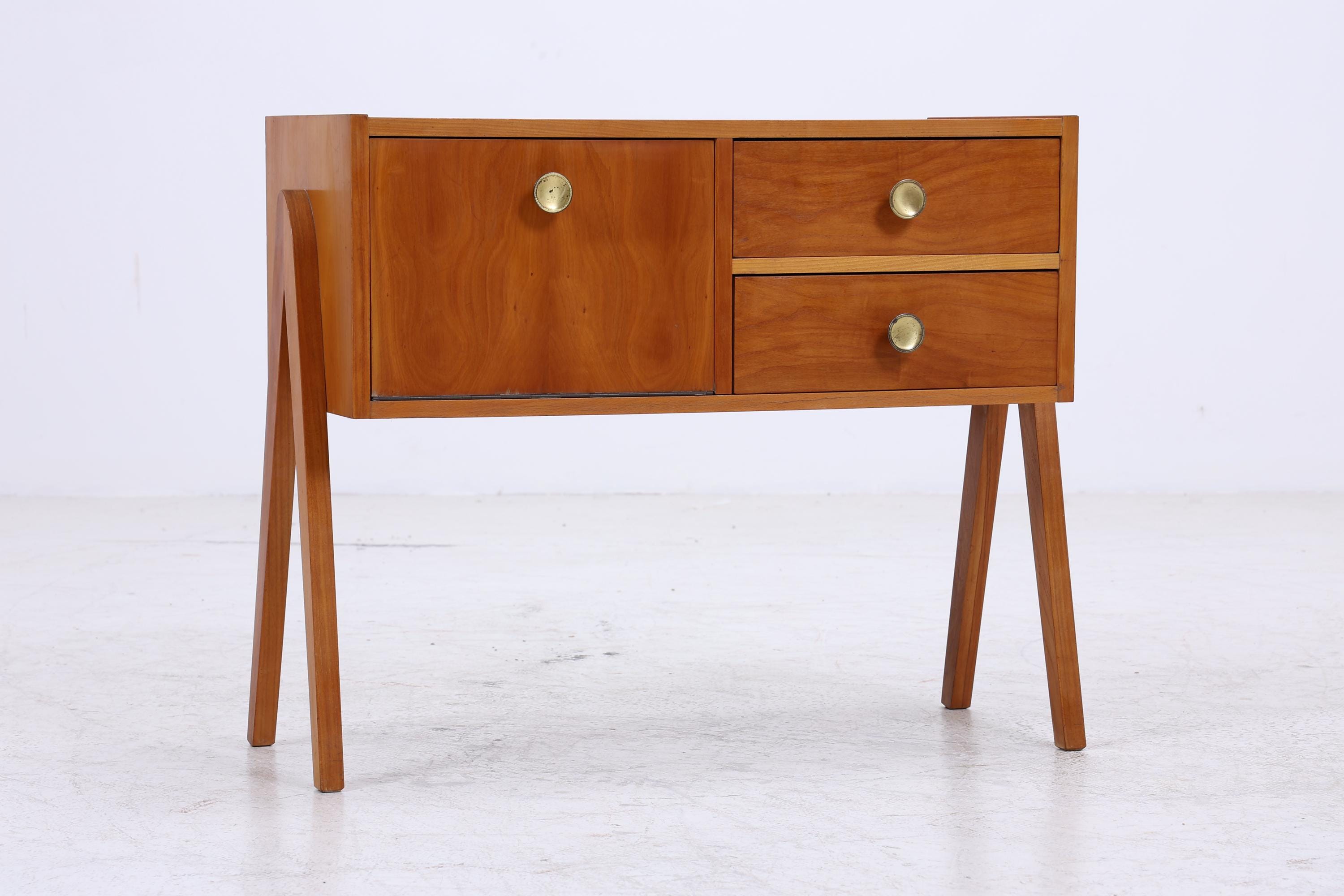 Vintage Teak Nachttisch mit Klappe & Schubladen | Mid Century Mini Kommode 1960er