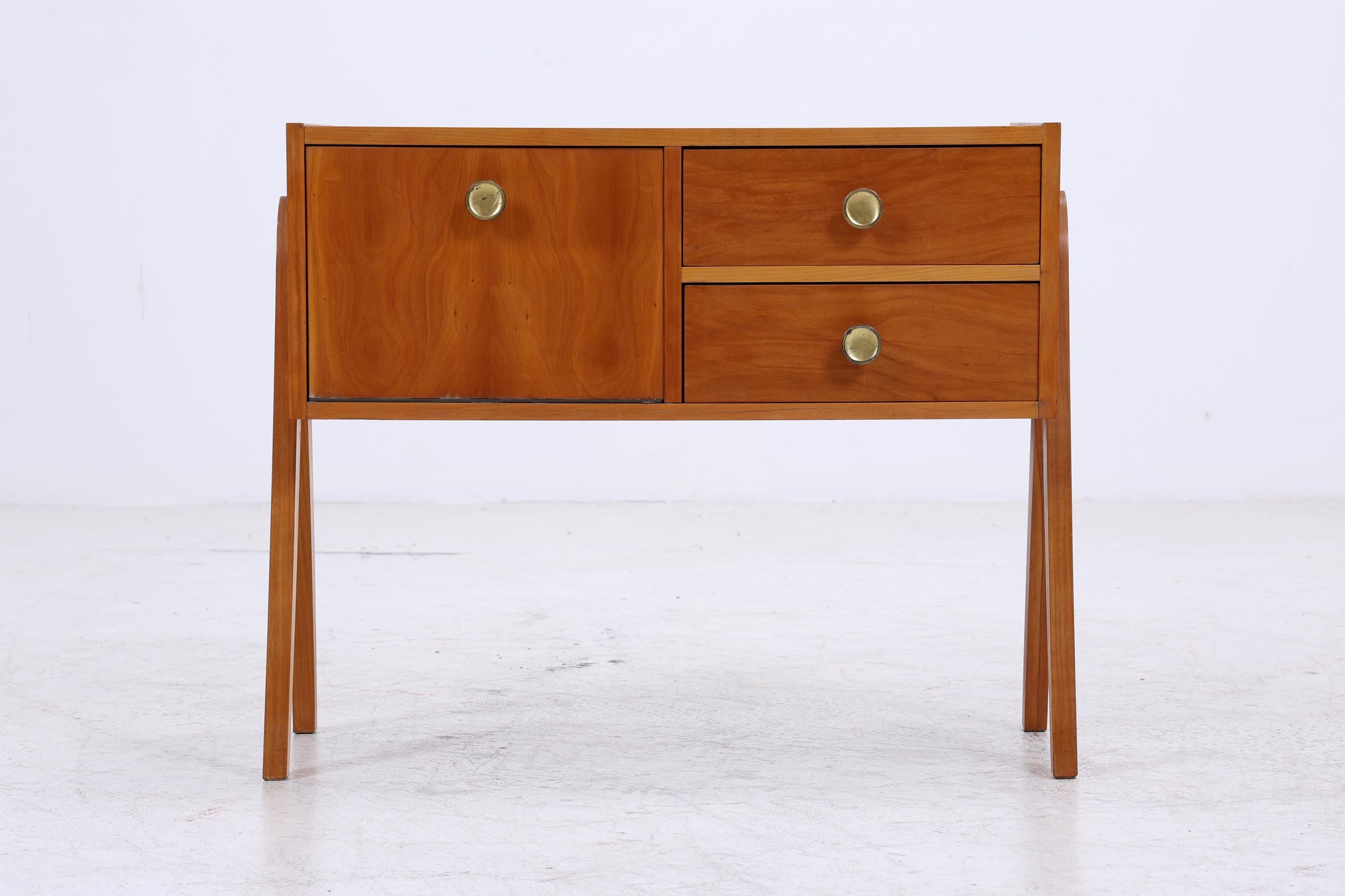 Vintage Teak Nachttisch mit Klappe & Schubladen | Mid Century Mini Kommode 1960er