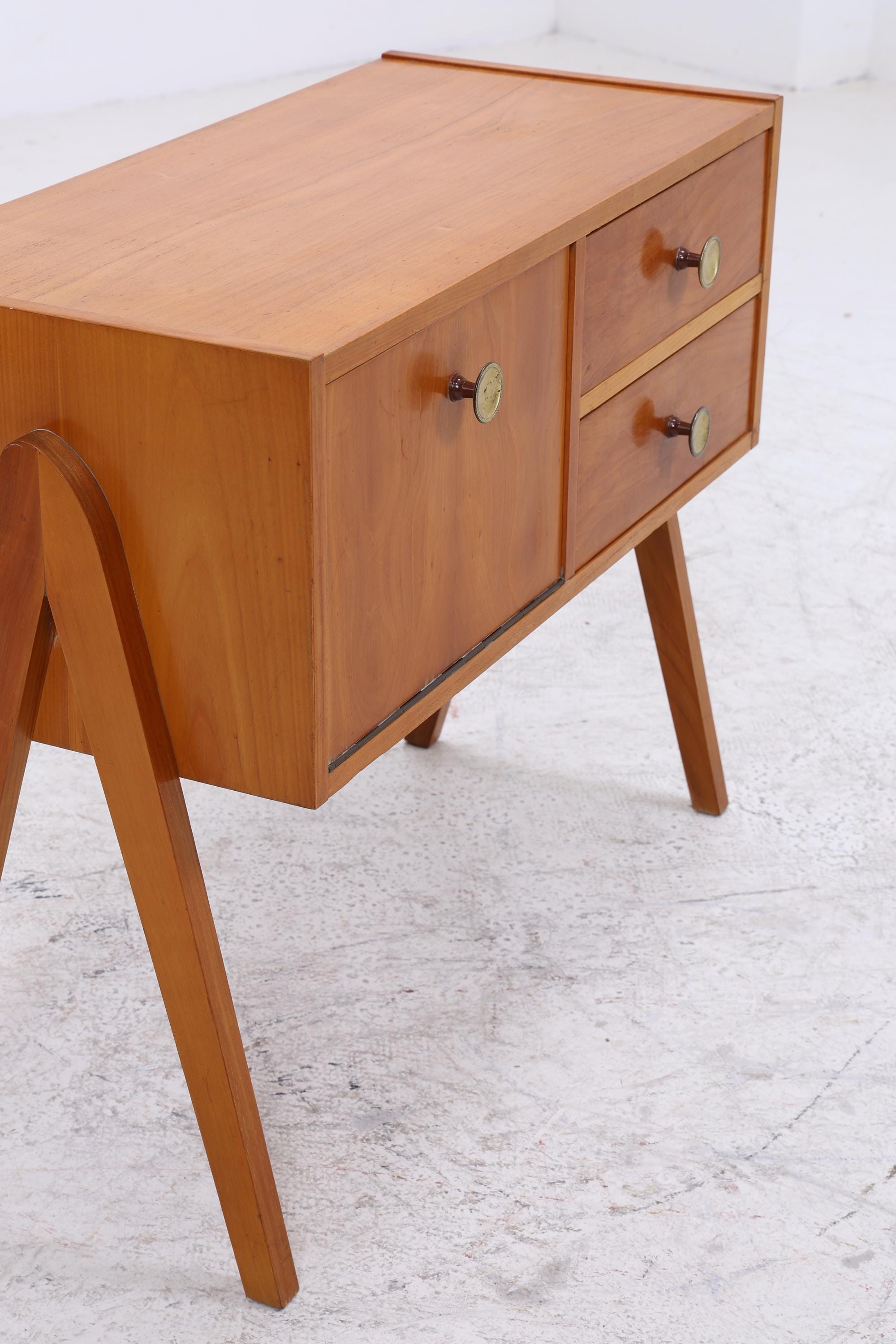 Vintage Teak Nachttisch mit Klappe & Schubladen | Mid Century Mini Kommode 1960er