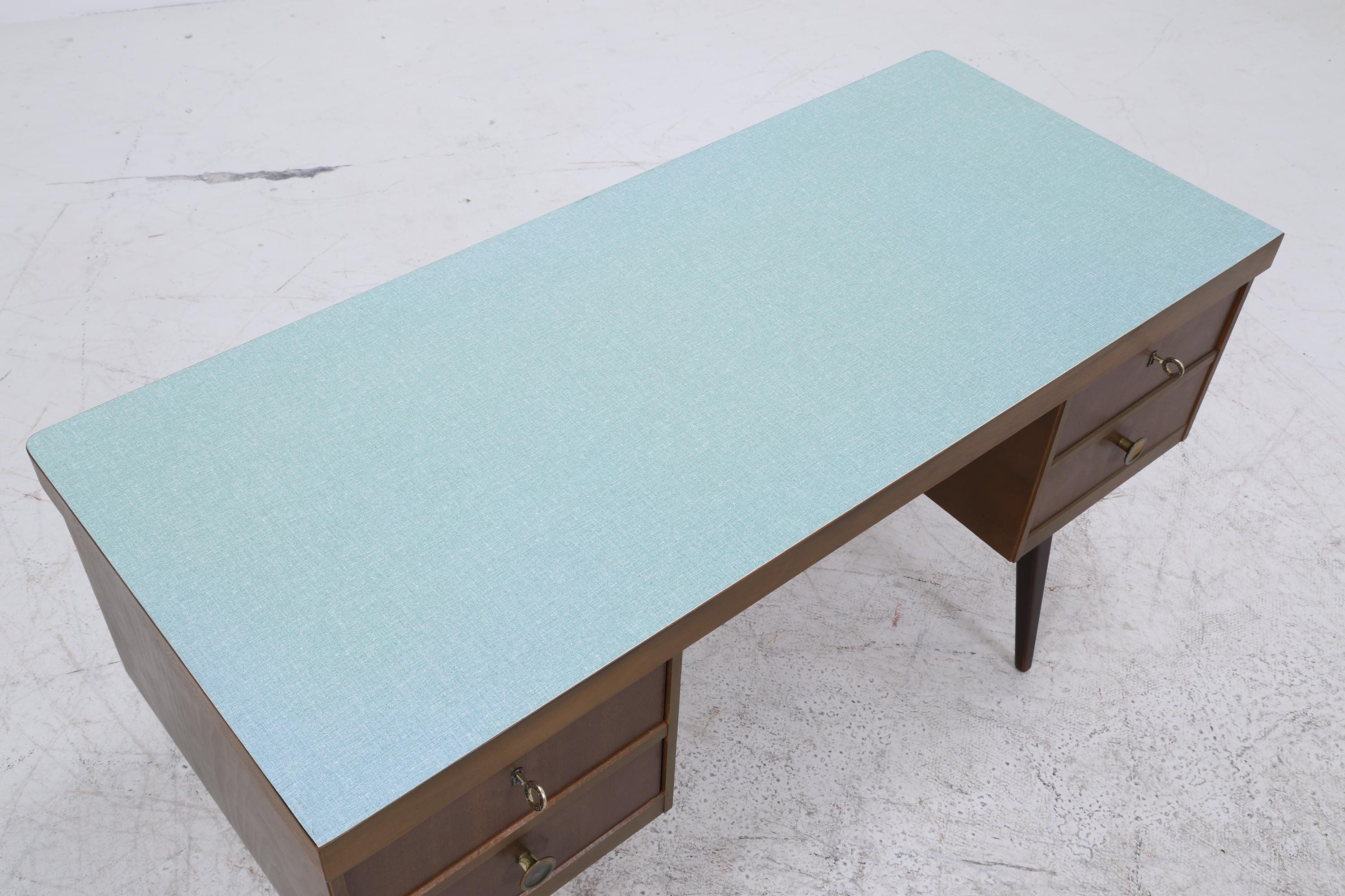 Vintage Schreibtisch | Mid Century Desk mit Resopal Oberfläche 50er 60er Jahre Holz Schubladen