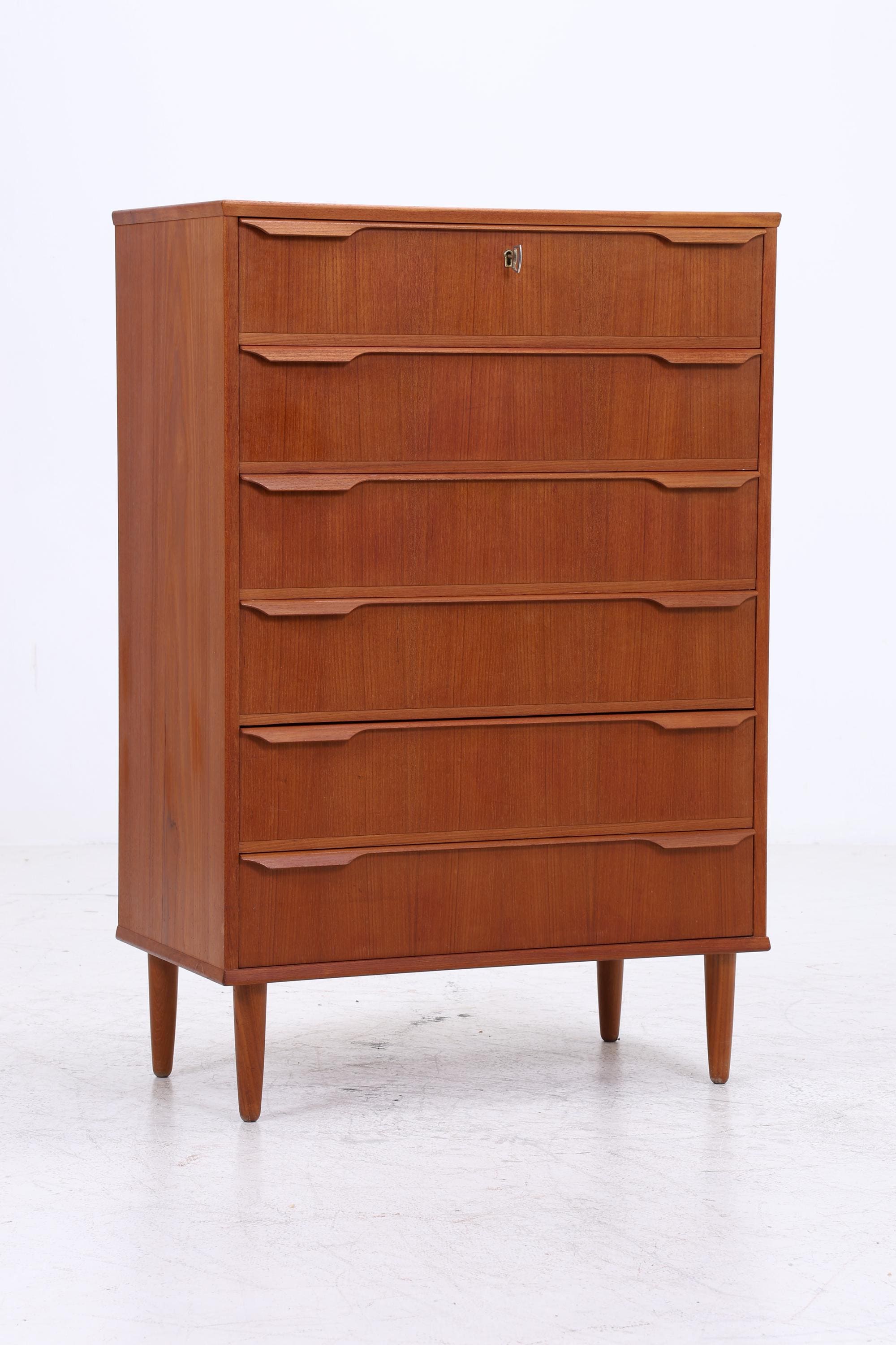 Vintage Teak Kommode | Mid Century Tallboy Schubladen Schrank Holz Aufbewahrung 60er 70er