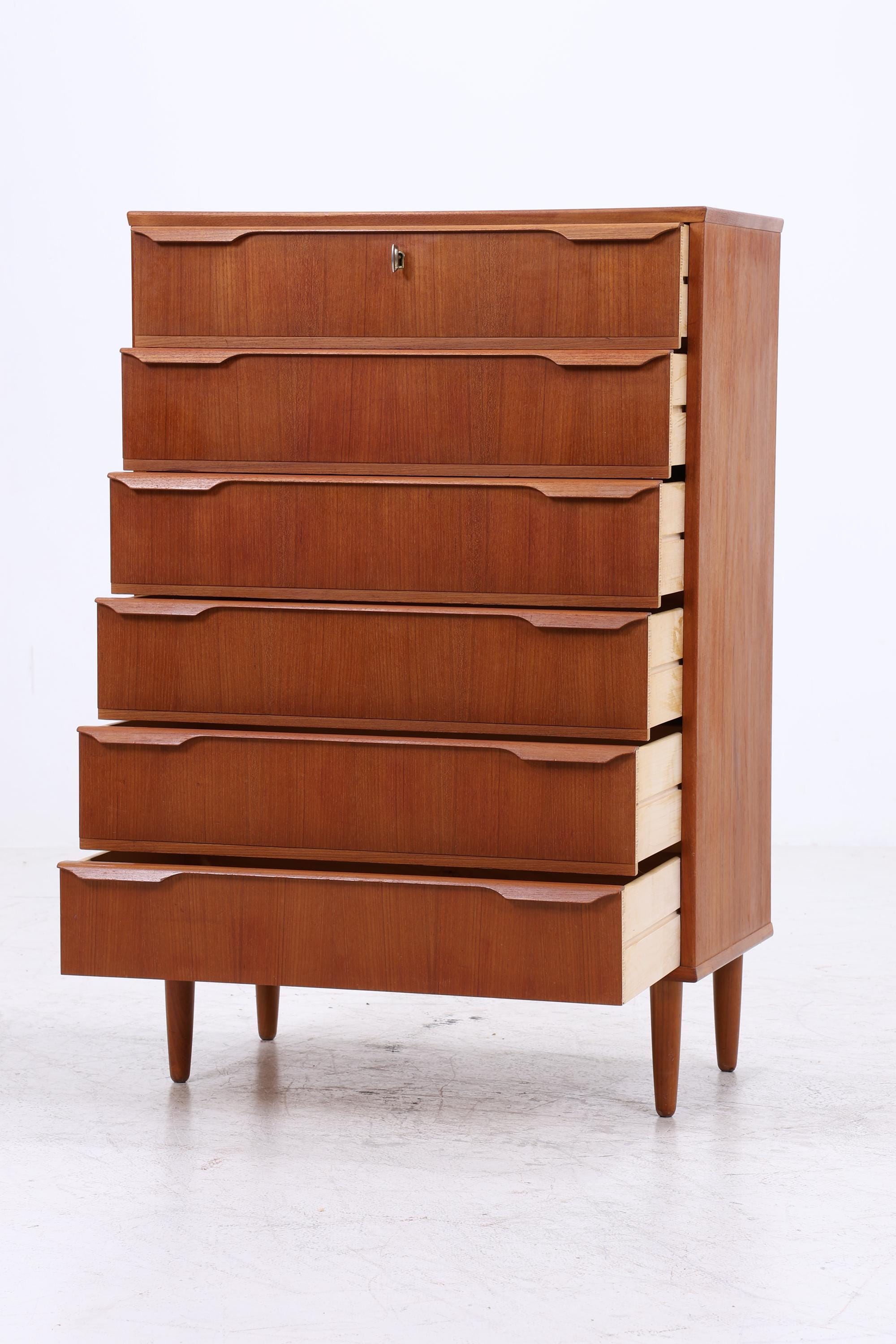 Vintage Teak Kommode | Mid Century Tallboy Schubladen Schrank Holz Aufbewahrung 60er 70er