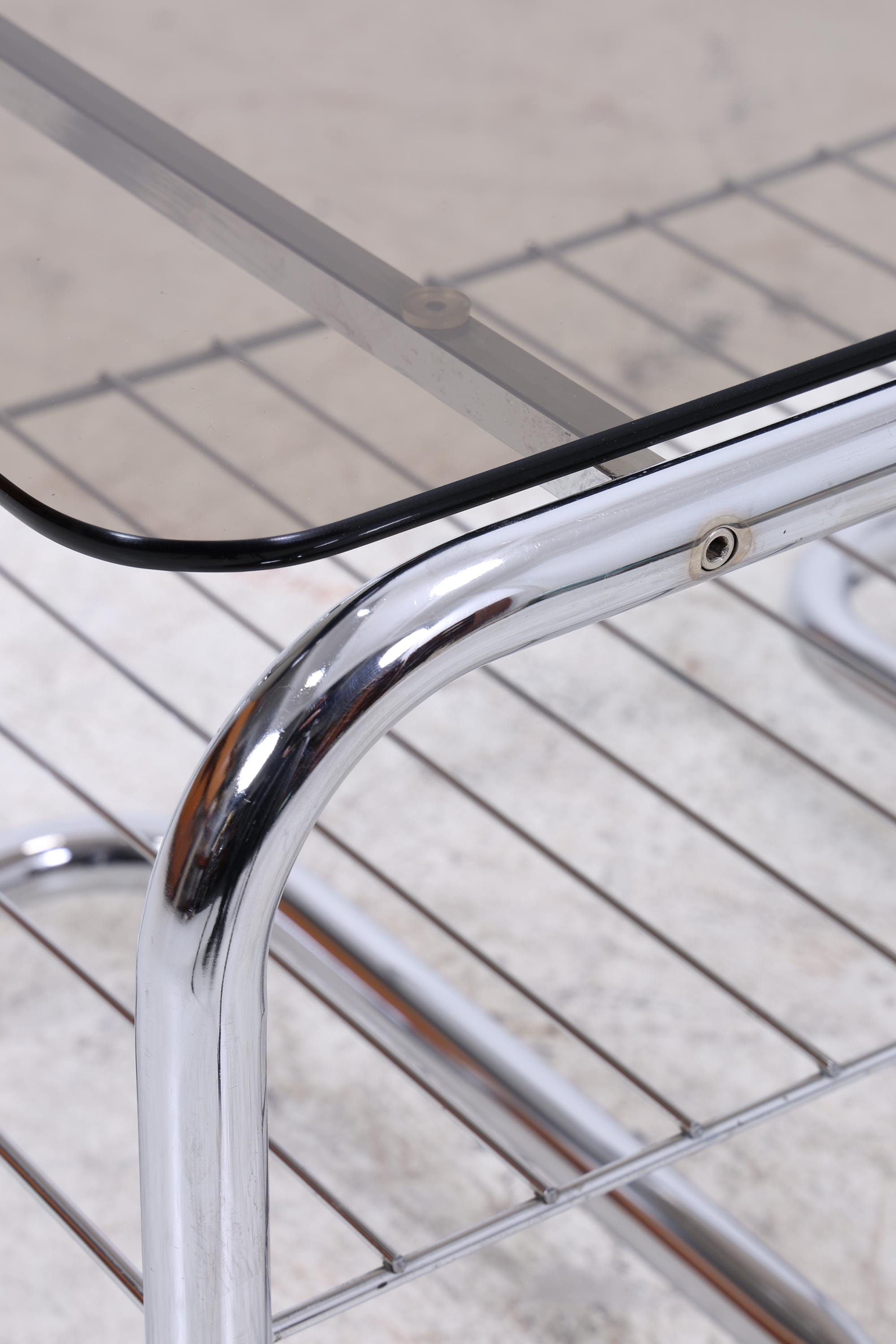 Vintage Servierwagen mit Chromgestell und Glasplatte | Mid-Century Barwagen Beistelltisch