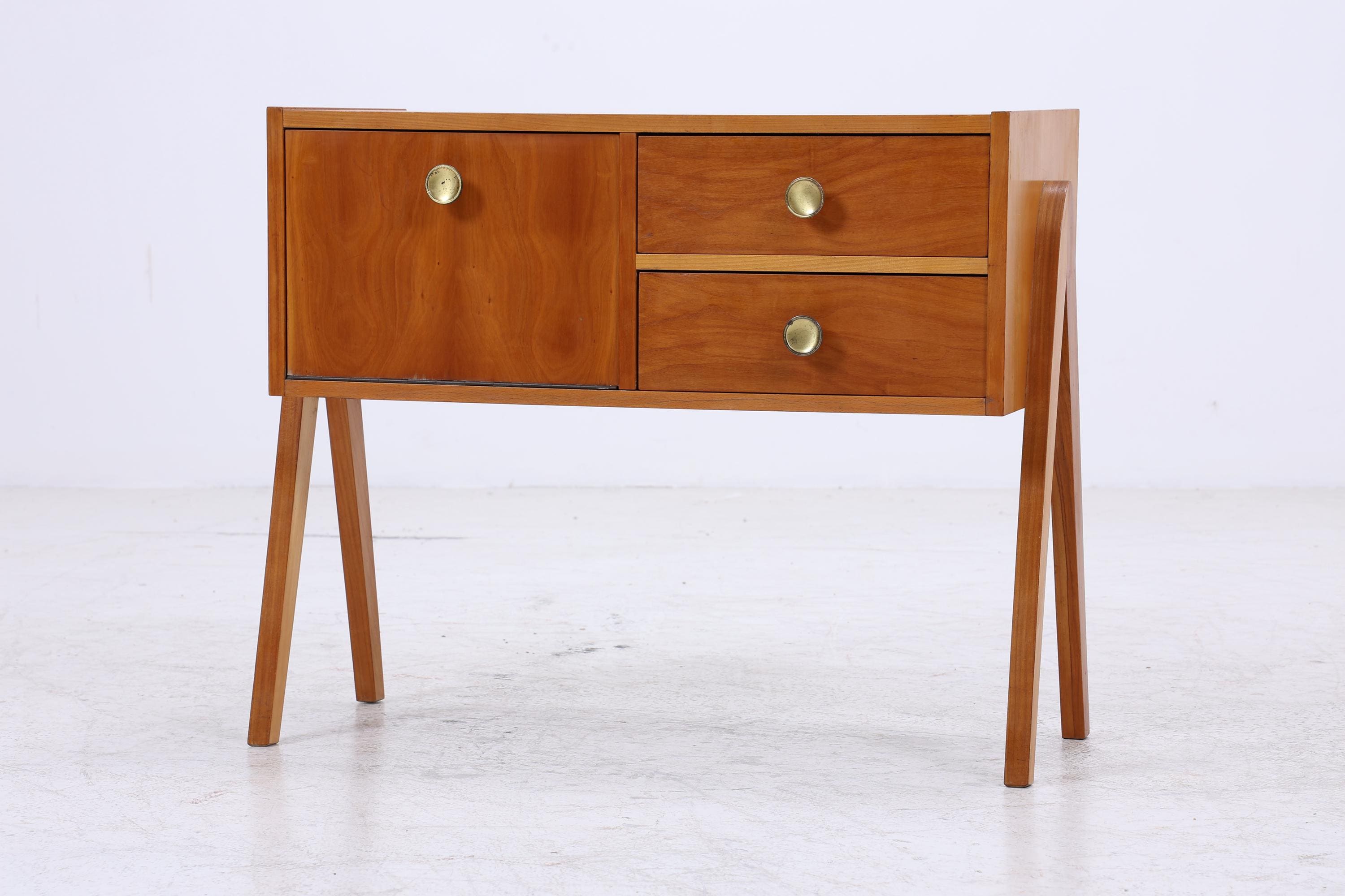 Vintage Teak Nachttisch mit Klappe & Schubladen | Mid Century Mini Kommode 1960er