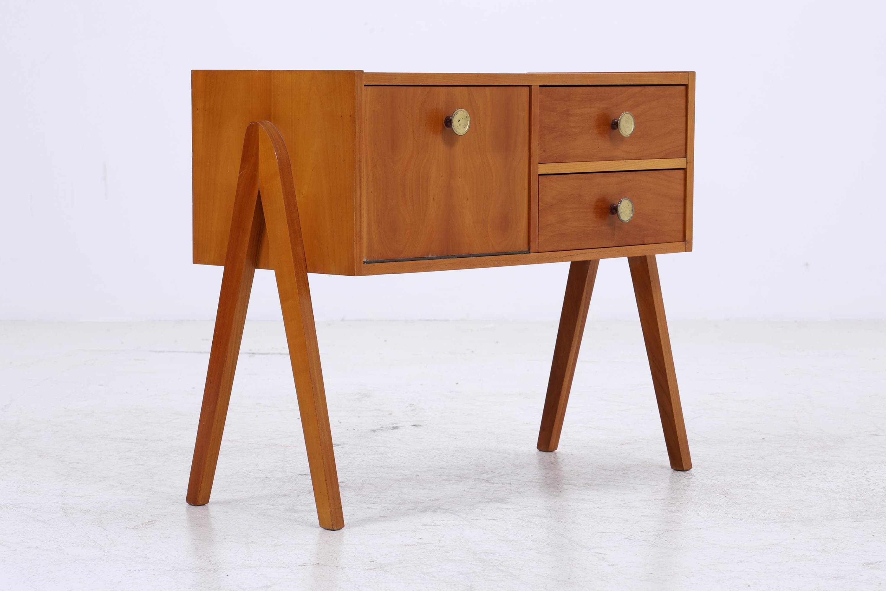 Vintage Teak Nachttisch mit Klappe & Schubladen | Mid Century Mini Kommode 1960er