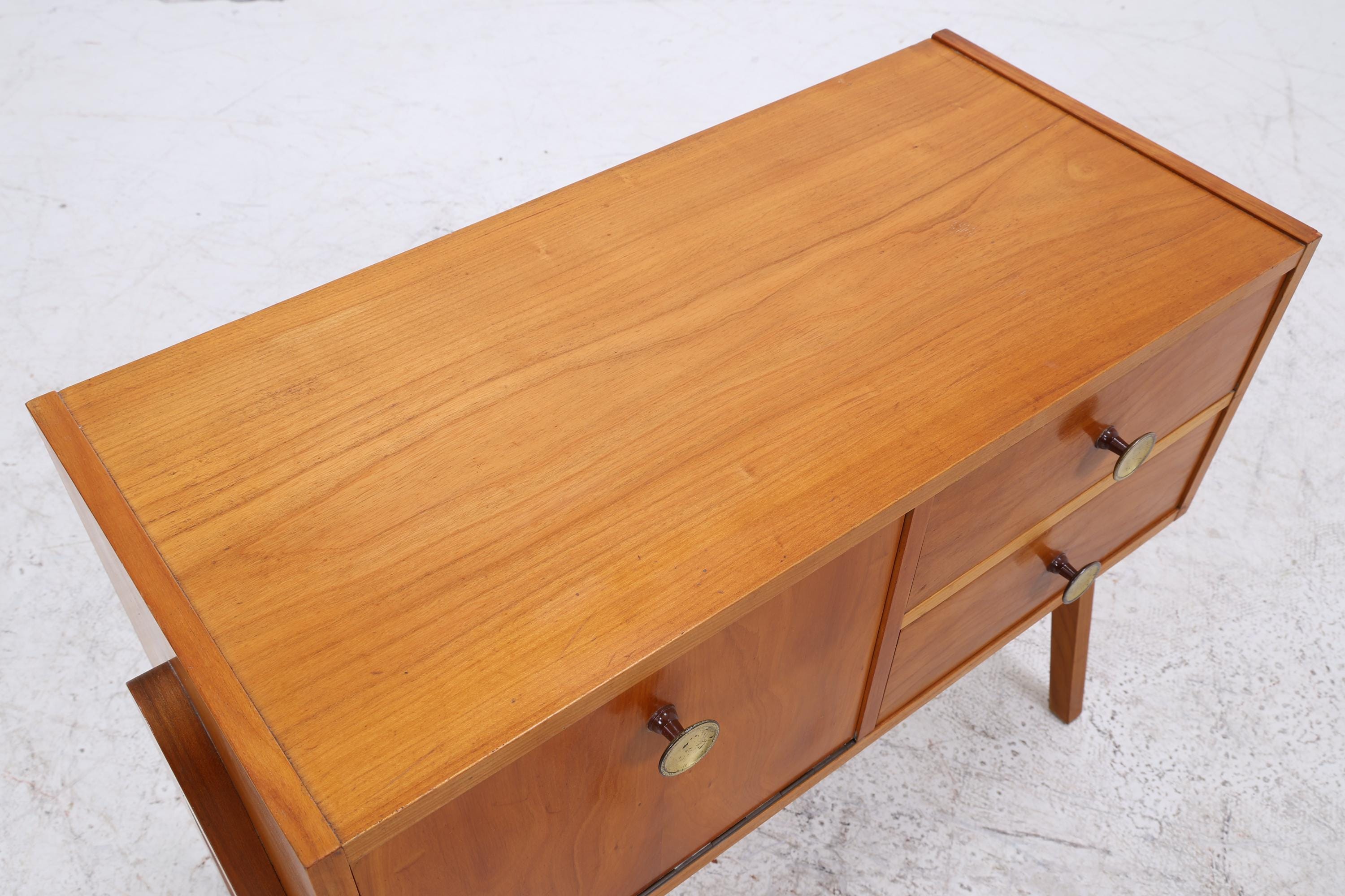 Vintage Teak Nachttisch mit Klappe & Schubladen | Mid Century Mini Kommode 1960er