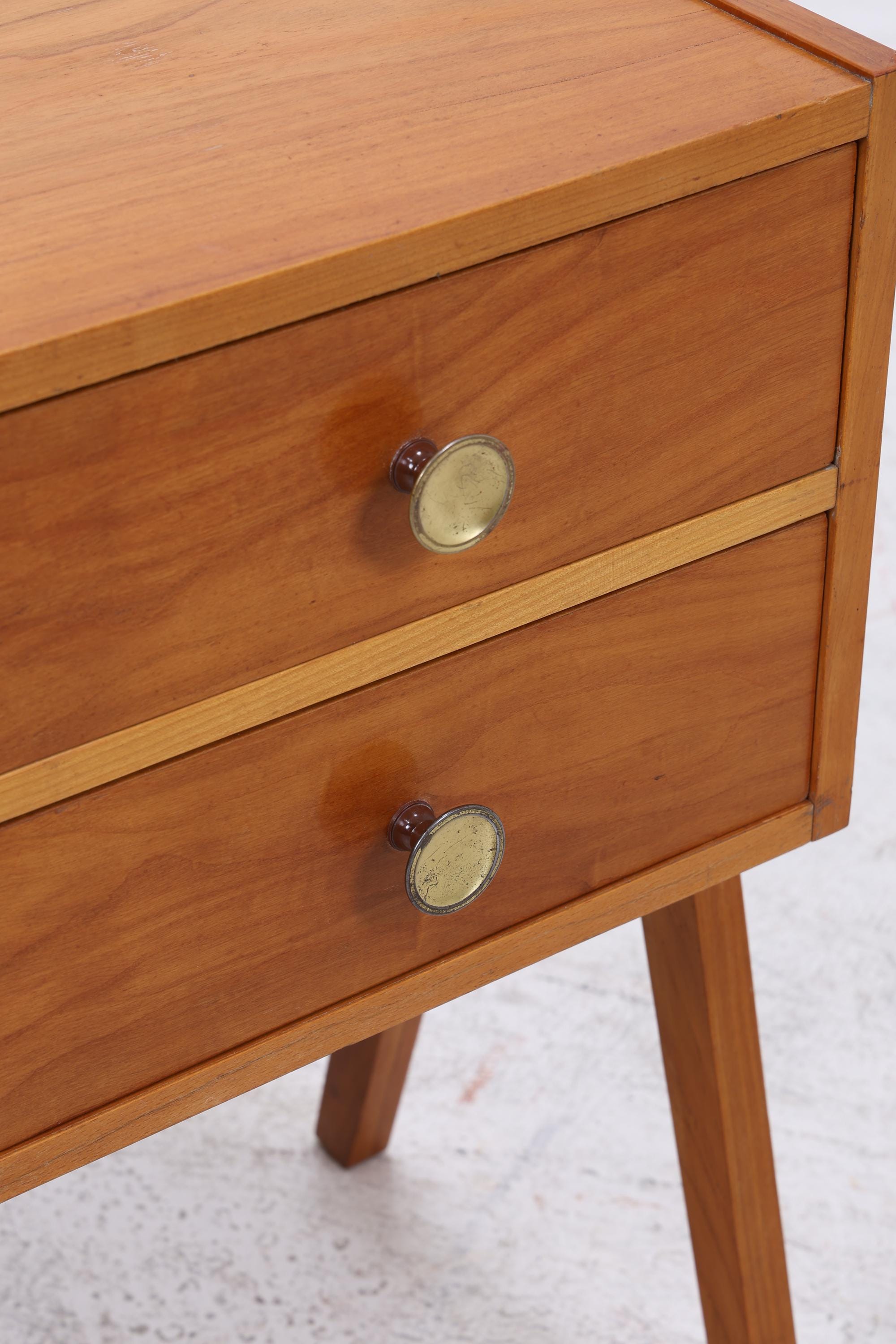 Vintage Teak Nachttisch mit Klappe & Schubladen | Mid Century Mini Kommode 1960er