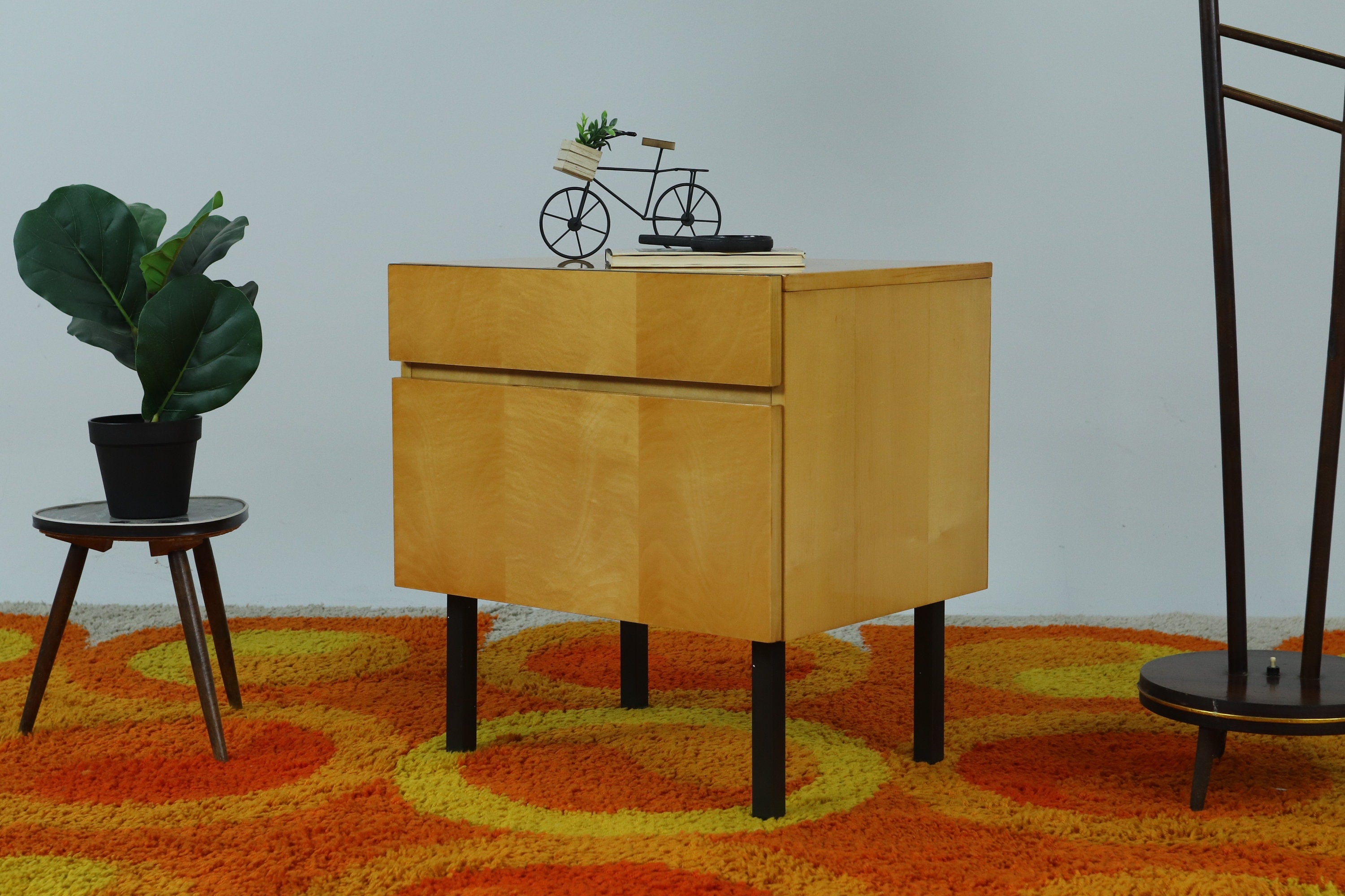 ❌SALE❌ Vintage Mini Kommode 60er Jahre | Mid Century Schubladen Flur Konsole Schrank Antik Retro 50er 70er Holz Schwarze Griffe