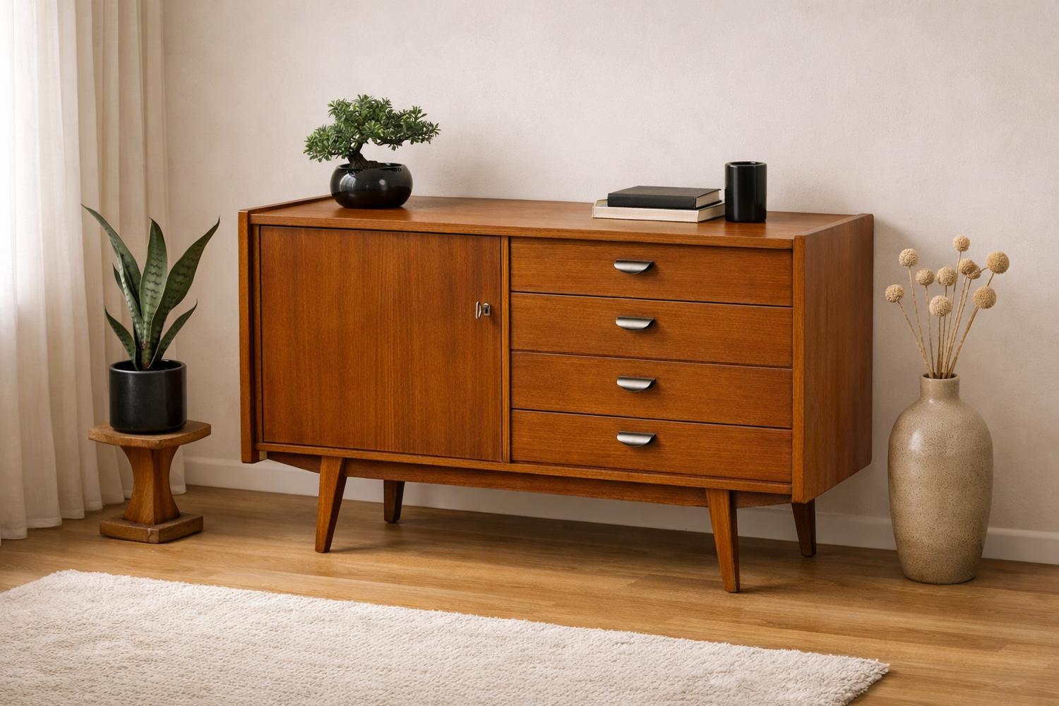 Mid Century Kommode mit Schubladen, Vintage Stil