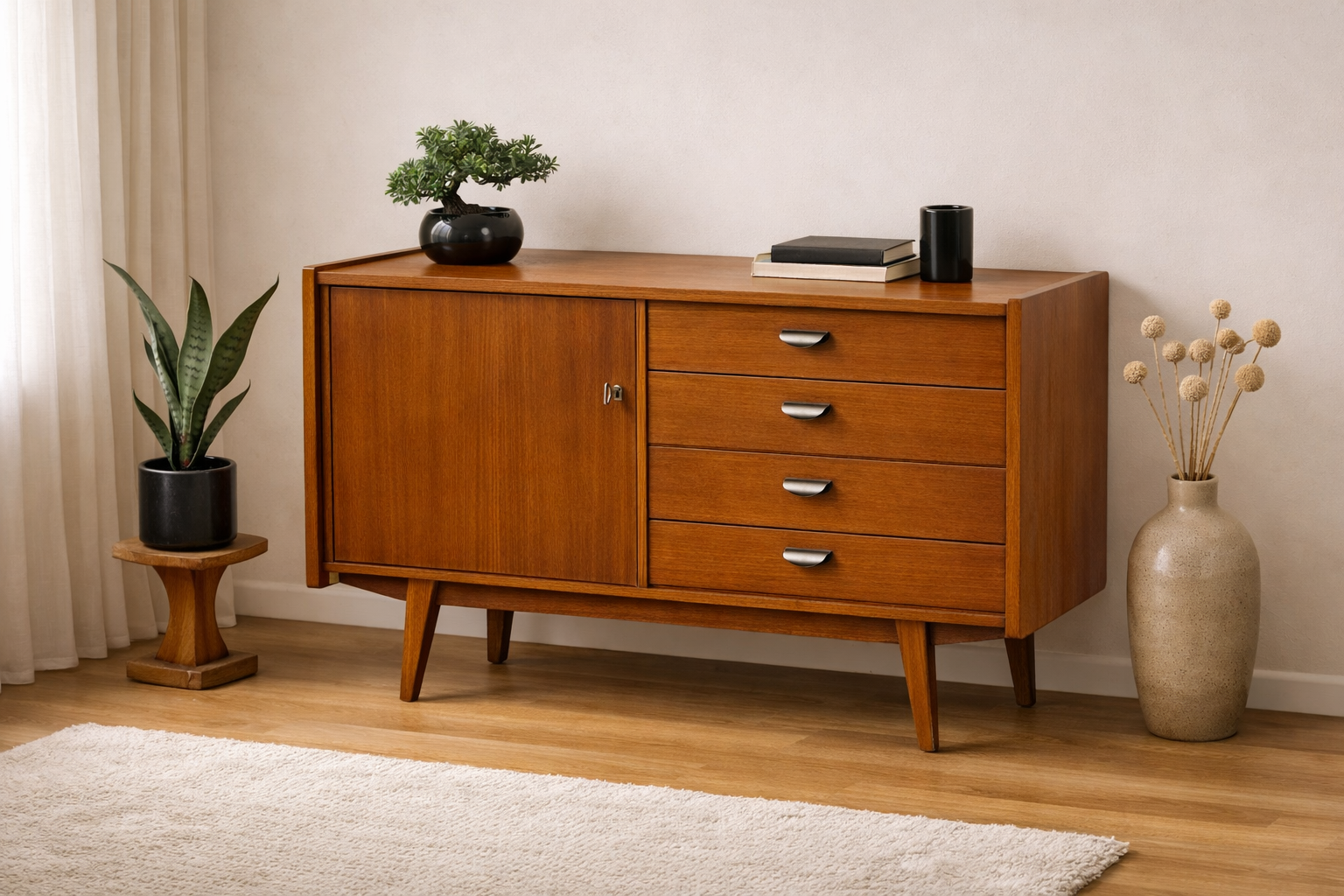 Mid Century Kommode mit Schubladen, Vintage Stil