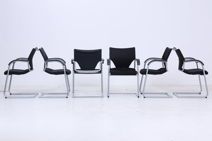 Vintage Wilkhahn Modus 277/71 Freischwinger - 70er Jahre Konferenzstühle in Schwarz Meliert - Mid Century Büro Sessel mit Armlehne