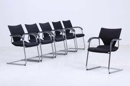 Vintage Wilkhahn Modus 277/71 Freischwinger - 70er Jahre Konferenzstühle in Schwarz Meliert - Mid Century Büro Sessel mit Armlehne