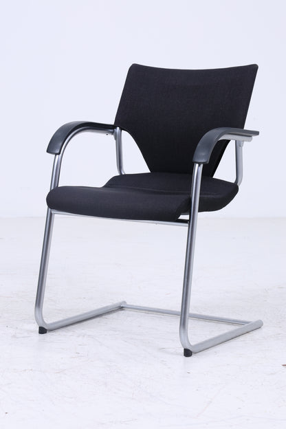 Vintage Wilkhahn Modus 277/71 Freischwinger - 70er Jahre Konferenzstühle in Schwarz Meliert - Mid Century Büro Sessel mit Armlehne