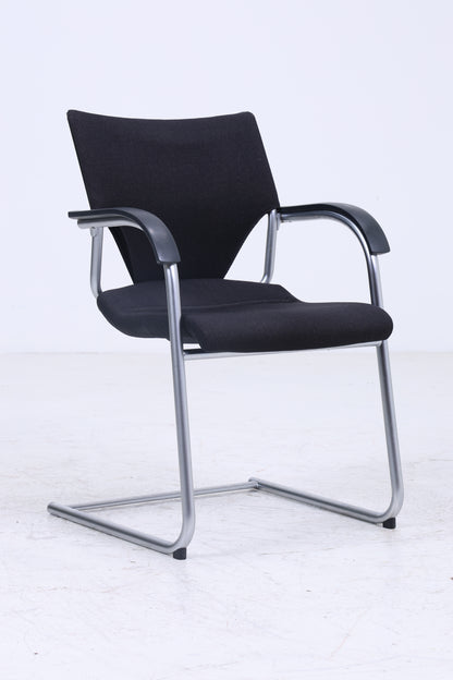 Vintage Wilkhahn Modus 277/71 Freischwinger - 70er Jahre Konferenzstühle in Schwarz Meliert - Mid Century Büro Sessel mit Armlehne