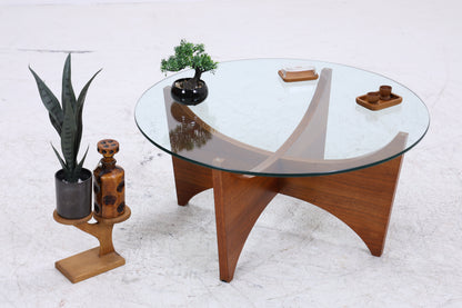 Vintage Couchtisch Glas | Mid Century Coffee Table | 60er Jahre Design | Teak Holz Tisch