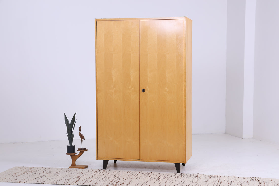 Bright vintage wardrobe | Mid Century linen cupboard | 60s cupboard | with clothes rail &amp;amp; compartments 2|2