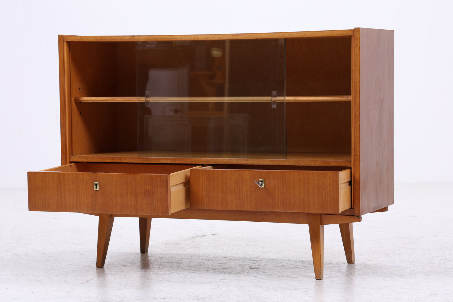 Vintage Kommode mit Glasschiebetüren | Mid Century Vitrine | 60er Jahre